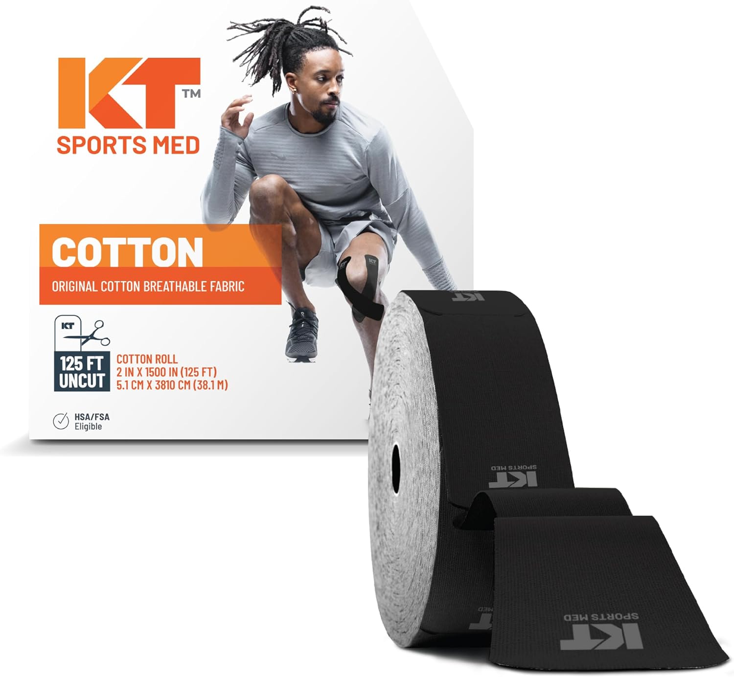 KT Tape, Original Cotton, Elastic Kinesiology Athletic Tape, 125’ Uncut Roll