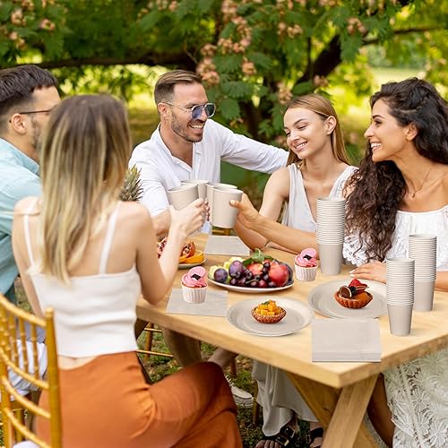 Vista 17 de Tioncy 200 platos de papel desechables, tazas y servilletas, suministros de fiesta, para 50 invitados, juego de vajilla de papel desechable