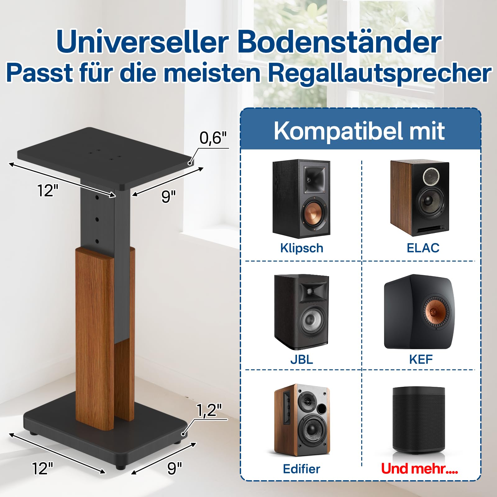 Supporti per altoparlanti regolabili in altezza adatti alla maggior parte dei satelliti, supporti per Klipsch, Edifier, Yamaha e JBL Bookshelf, capacità di carico di 50 libbre e clip per cavi.