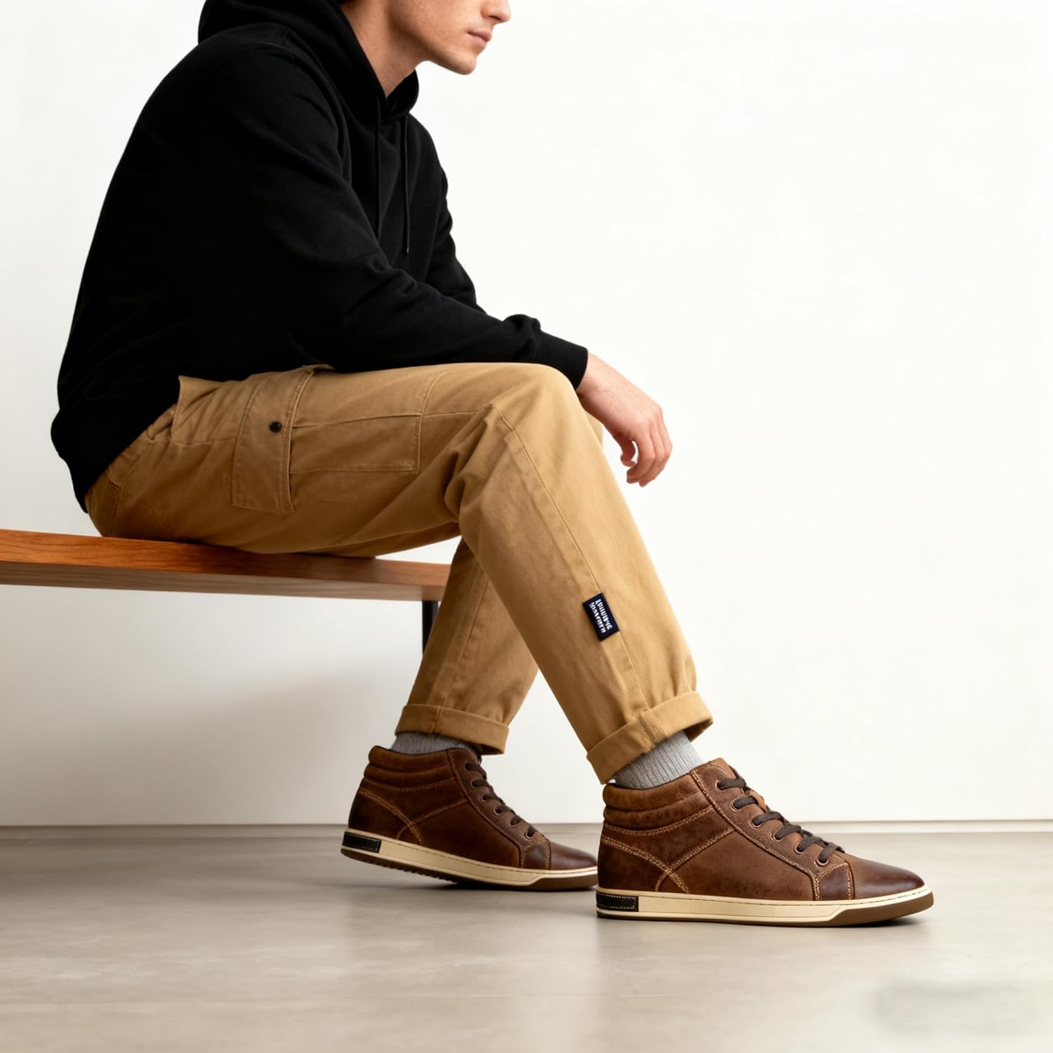 Jousen Men's High Top Sneakers Leather Casual Boots for Men - Image 2