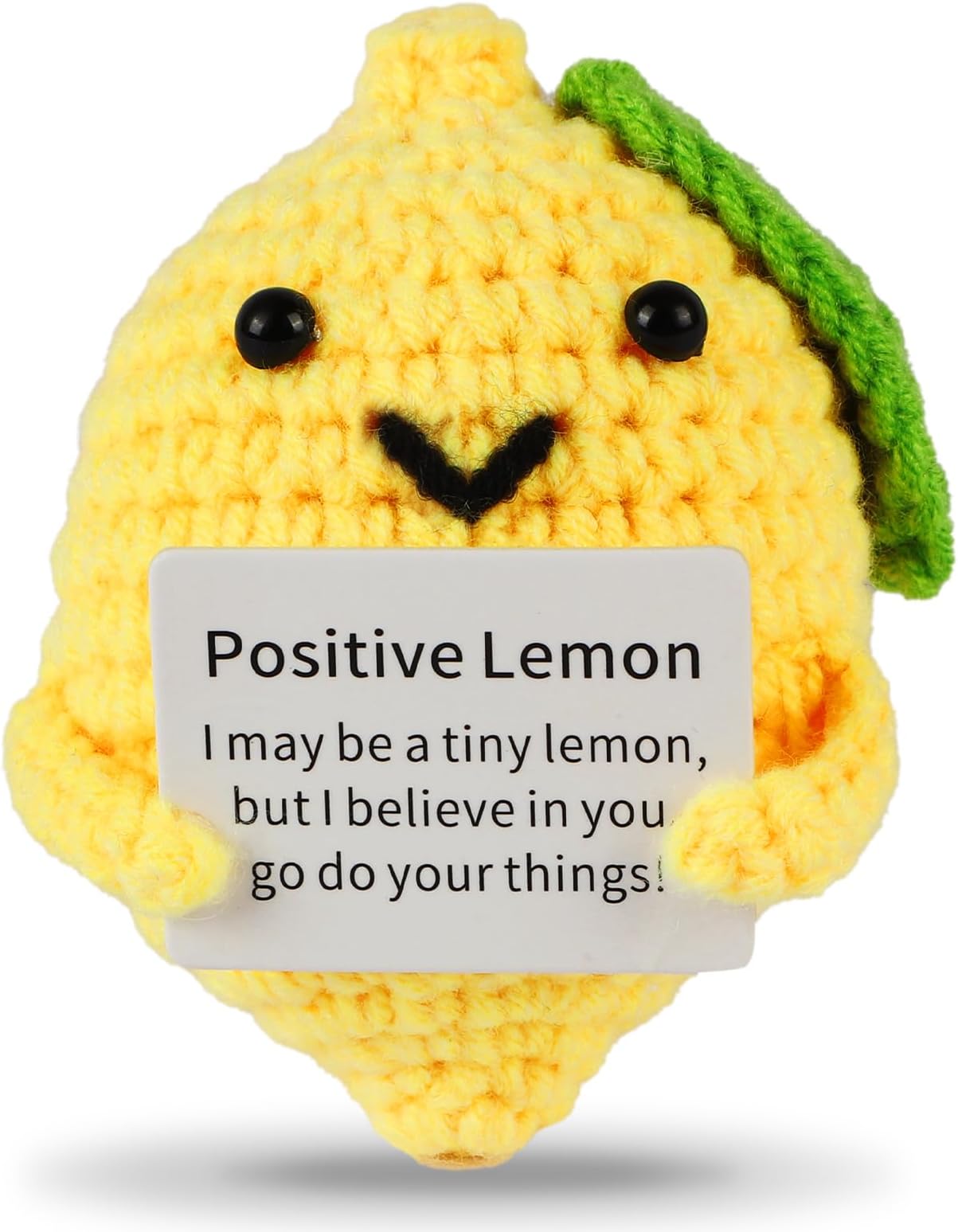 Mini Funny Positive Potato, 3 inch Knitted Wool Doll with Positive Card for Cheer Up Gifts and Party Decorations (Lemon)