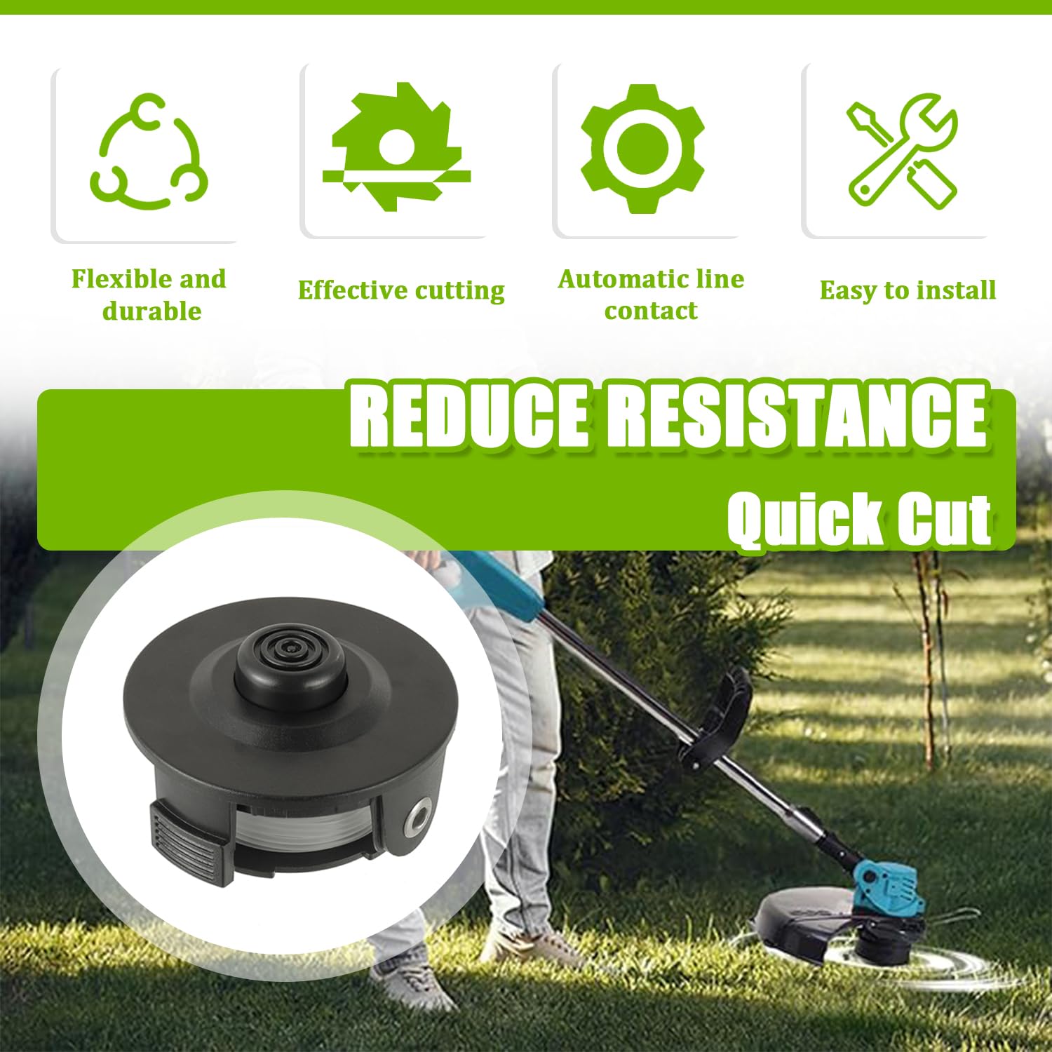 Bobine de Fil de Rechange pour Makita 196146-9/195858-1, Fil de rechange Makita Akkusence 18 V DUR181Z, DUR181RF, DUR181RF, DUR181 Long 8m, Ø1,60 mm(6 Bobine+2 Capuchon+2 Ressort)