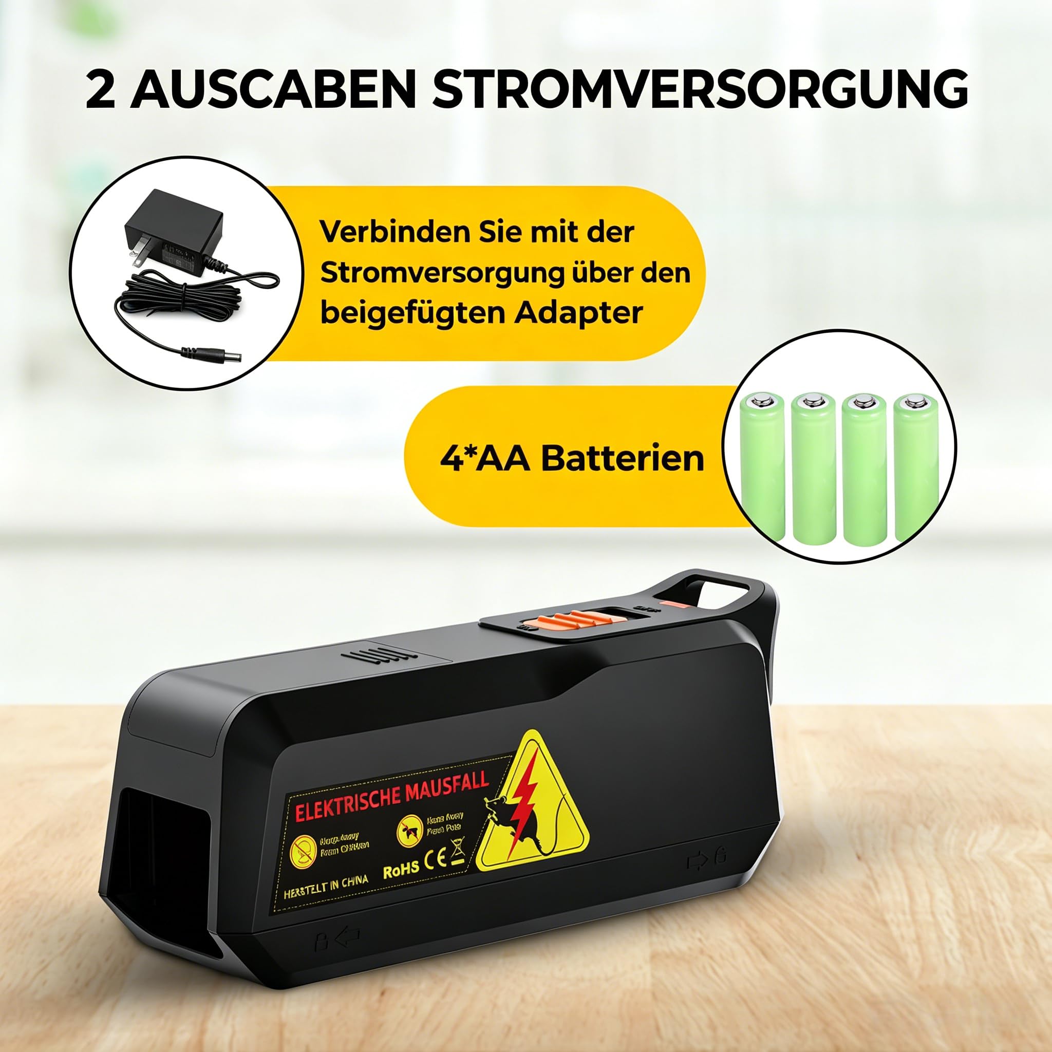 Rattenfalle Elektrisch, Elektrische Mausefalle für kleine Mäuse – Wiederverwendbar, Hygienisch, Netz- oder Batteriebetrieb, Sofortige und schmerzlose Bekämpfung