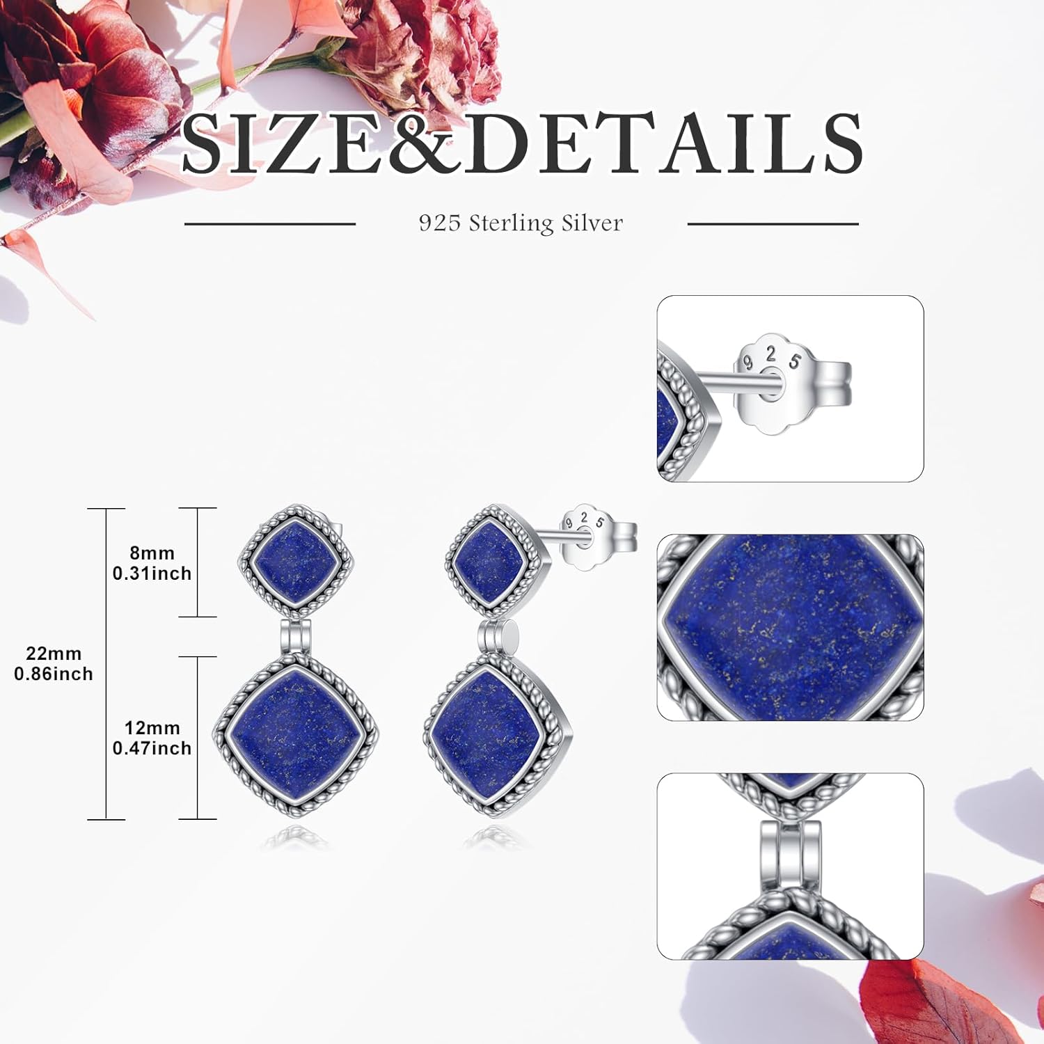 Natural Lapis Lazuli Earrings 925 Sterling Silver Genuine Blue Lapis Drop Dangle Earrings Jewelry Gifts for Women - Image 5