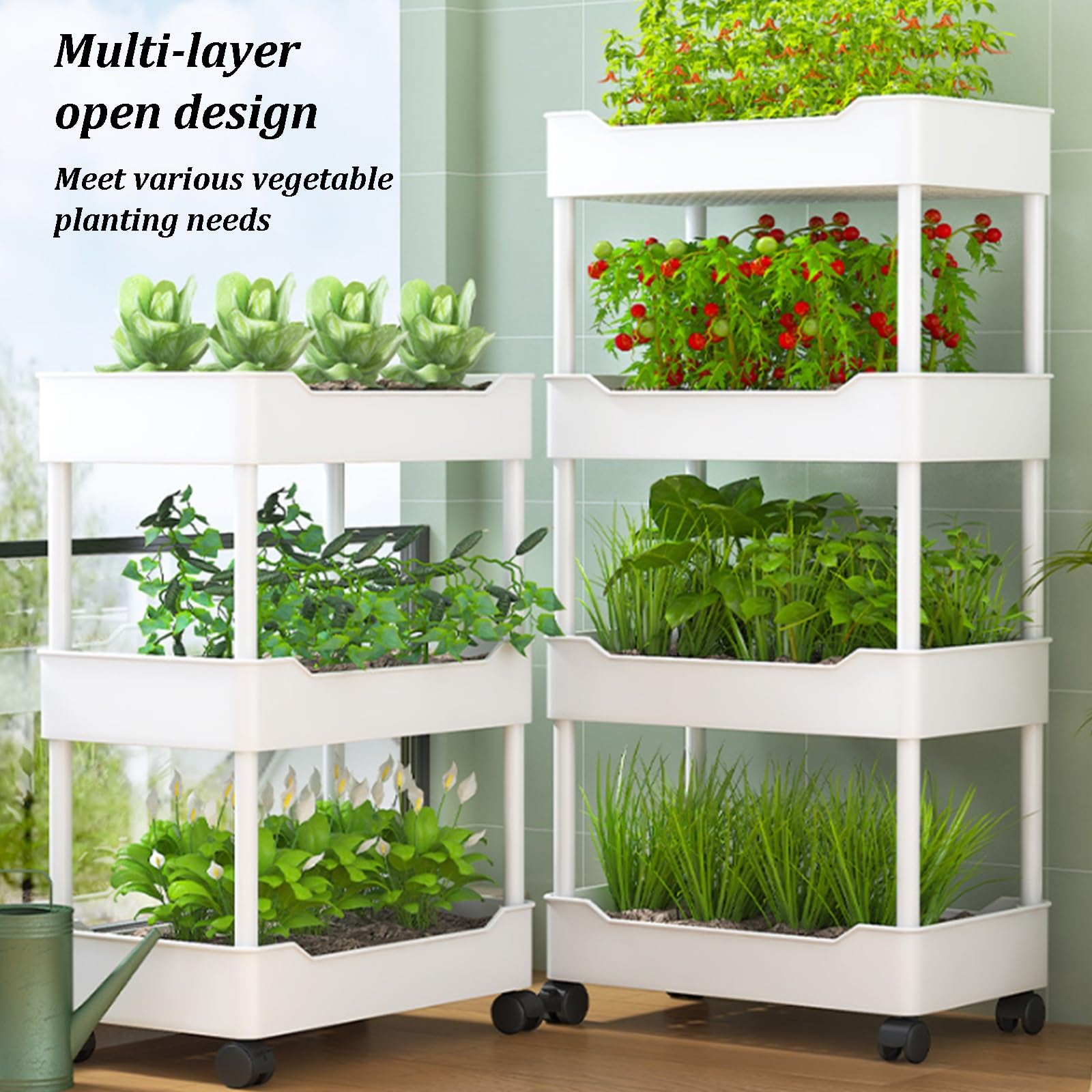 Sistema de cultivo hidropónico, cama de jardín elevada vertical con ruedas, carrito de plantación de varios niveles para frutas y verduras