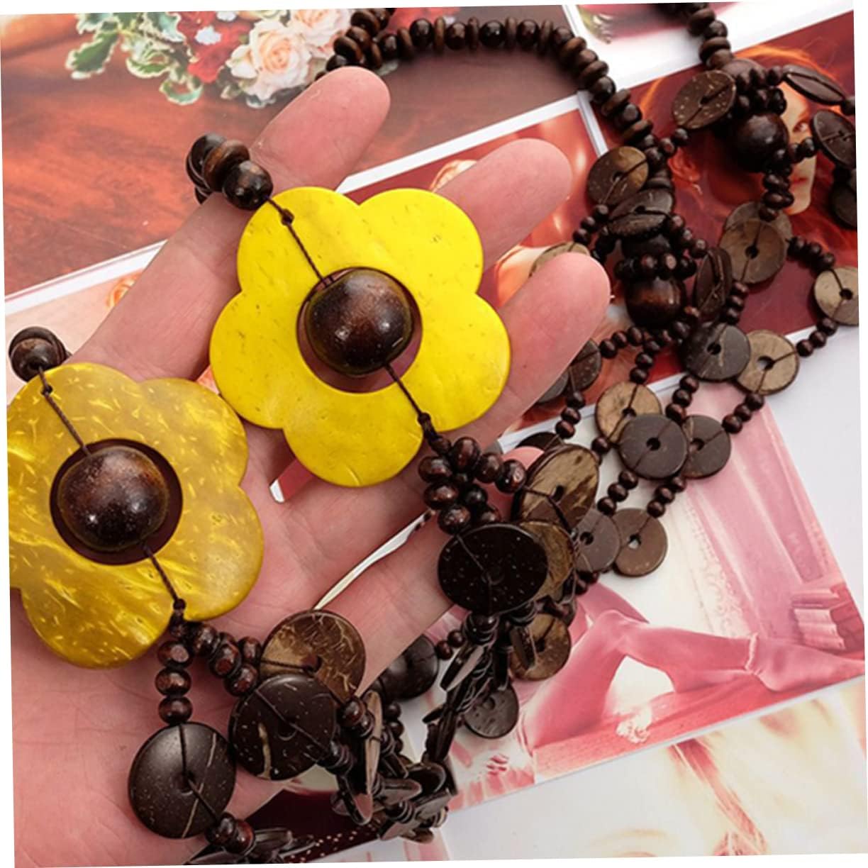 LIFKOME Cute Necklaces for Teen Girls Beads Neck Chain Wooden Coconut Shell Jewelry