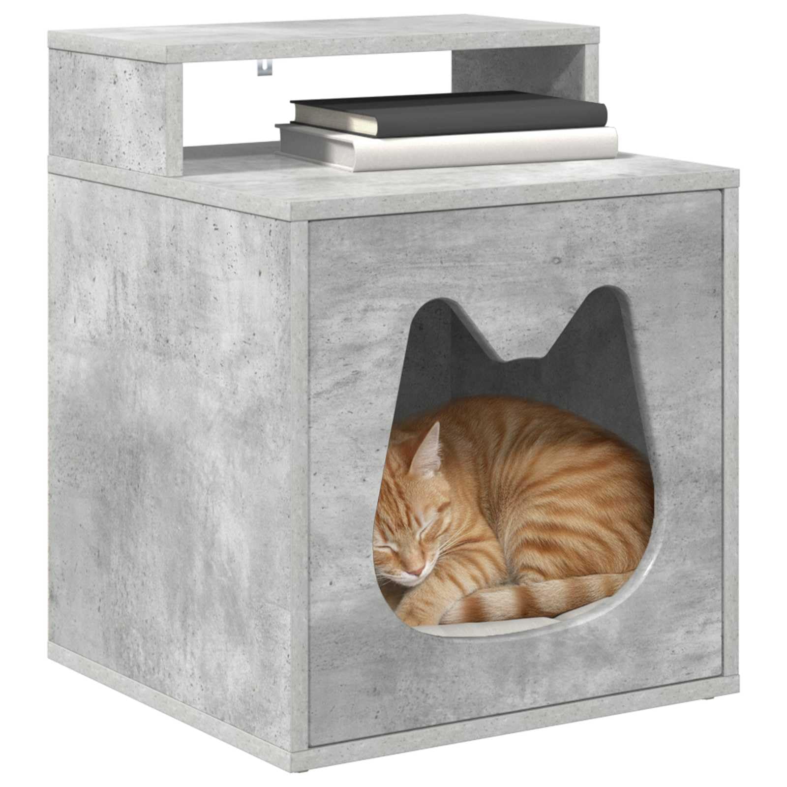 Casetta per gatti in legno di cemento, 42,5 x 40 x 53,5 cm, con kit di montaggio, rifugio interno per gatti, design moderno, durevole, stabile e accogliente, per soggiorno e balcone