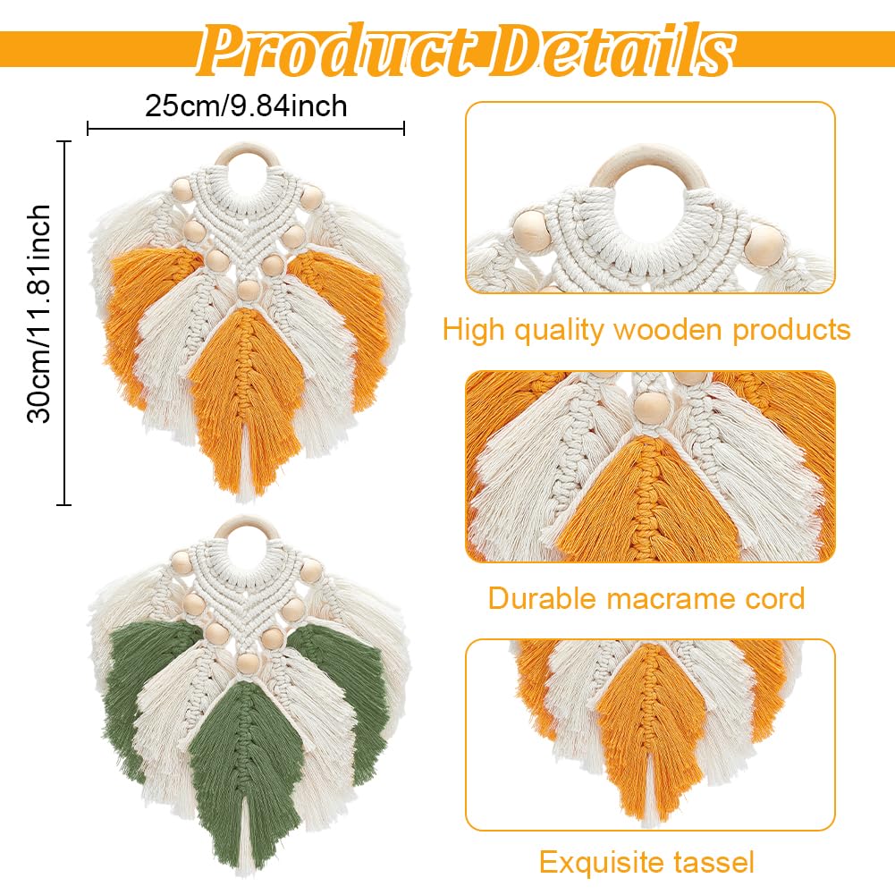 FREEBLOSS 2 Set Kit D'Accrochage Mural en Macramé Suspension Murale en Macramé Feuilles Tapisserie DIY pour Débutants Décoration Murale