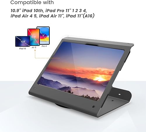 Miniatura 5 de Soporte para tablet POS, soporte de quiosco de acero resistente con base giratoria de 360°, antirrobo, compatible con iPad 10 de 10.9 pulgadas, Pro