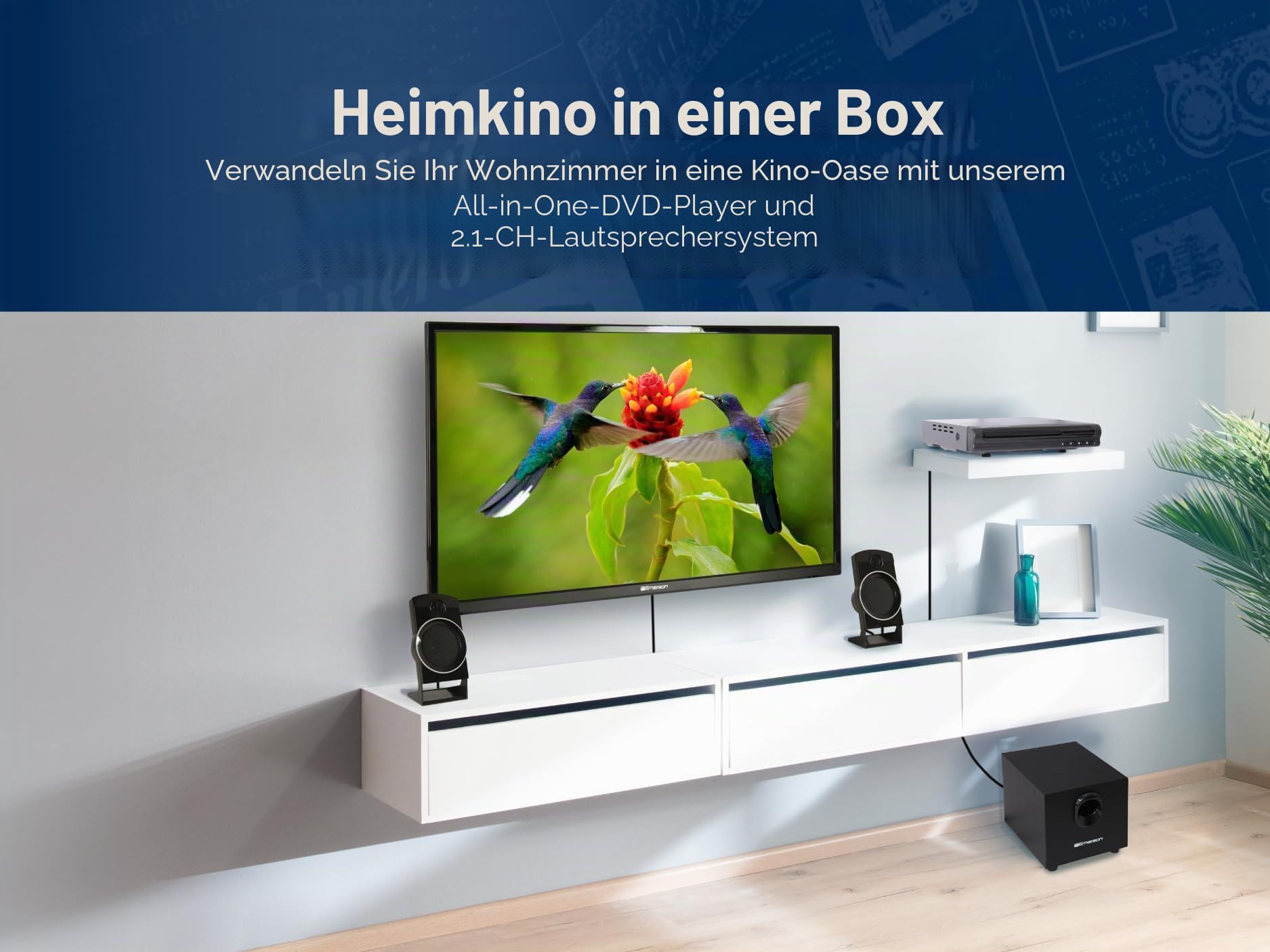 Emerson Ed-8050 2.1-Kanal-Heimkino-DVD-Player Und Surround-Sound-System Mit Subwoofer, HDMI-Ausgang, USB-Wiedergabe Zwei Lautsprechern Ideal Für Immersives Film- Musikerlebnis