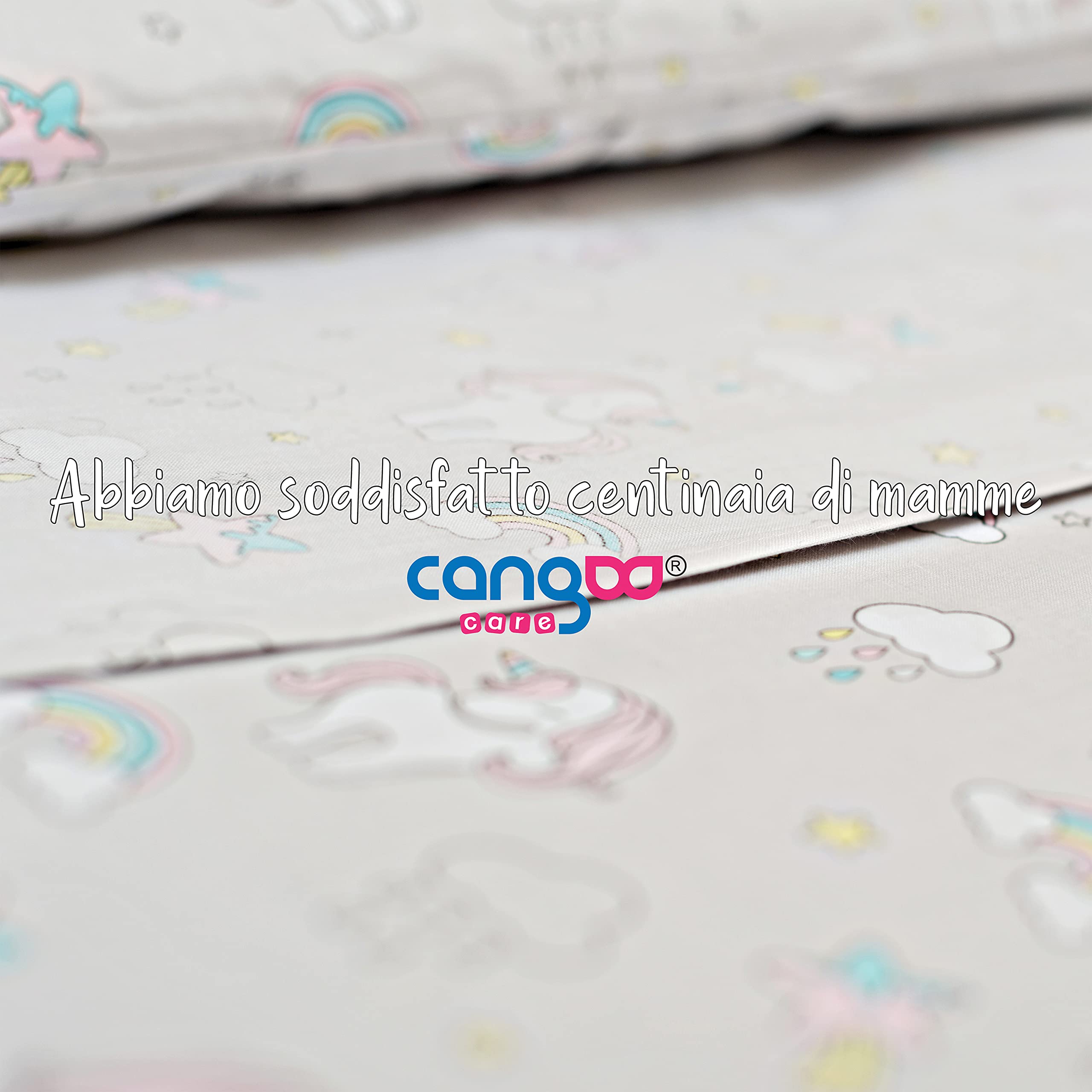 CangooCare® Set Lenzuola 3 Pezzi Per Lettino Neonato, Montessori, 70x140 cm, 1 Lenzuolo Di Sotto Con Angoli, 1 Lenzuolo Di Sopra, 1 Federa Cuscino, 100% Cotone, Unicorni