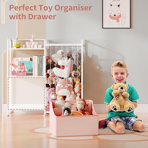 Miniatura 4 de BBLIKE Almacenamiento de animales de peluche, red de animales de peluche con estantería para niños y organizador de juguetes, estantería blanca de 2