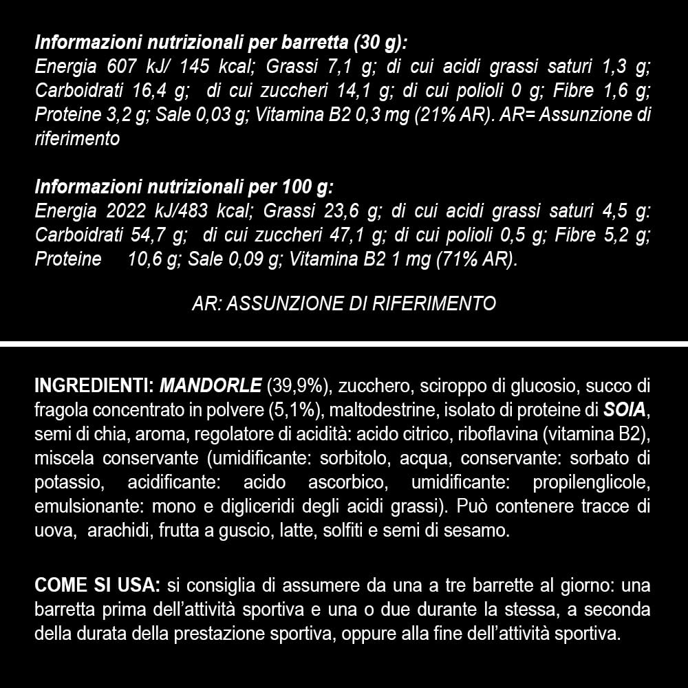 EUROSUP ENERGY FORCE – 10 pezzi - Barretta Energetica con Mandorle e Frutta | Energia Immediata e Prolungata | Con Vitamina B2 | Ideale per Running, Ciclismo ed Endurance | Gusto Mandorla-Fragola
