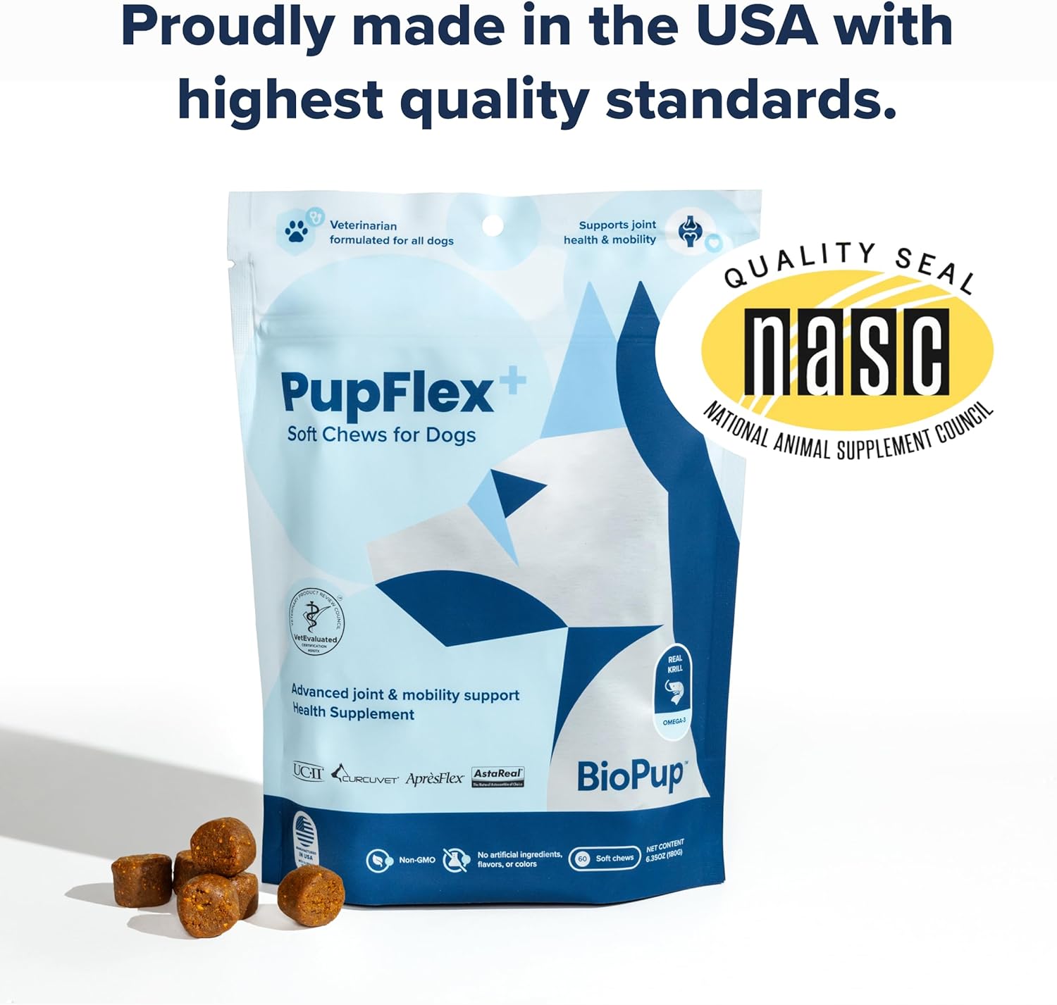 PupFlex+ Hip and Joint Supplement Dogs, Vet Created Soft Chews w/UC-II® Collagen, CurcuVET® & Omega 3 - UC-II Collagen More Effective Than Glucosamine Chondroitin, Dog Joint Supplement (60 ct) - Image 6