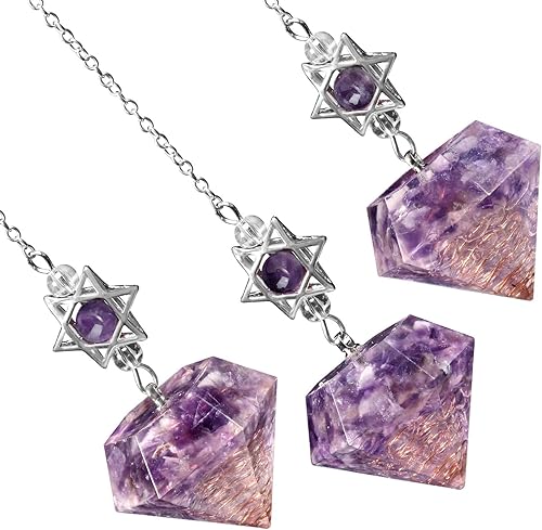 Miniatura 3 de Rockcloud Péndulo de piedra para meditación de división de radiestesia, reiki, curación, equilibrio de energía con atrapasueños, cristal de amatista