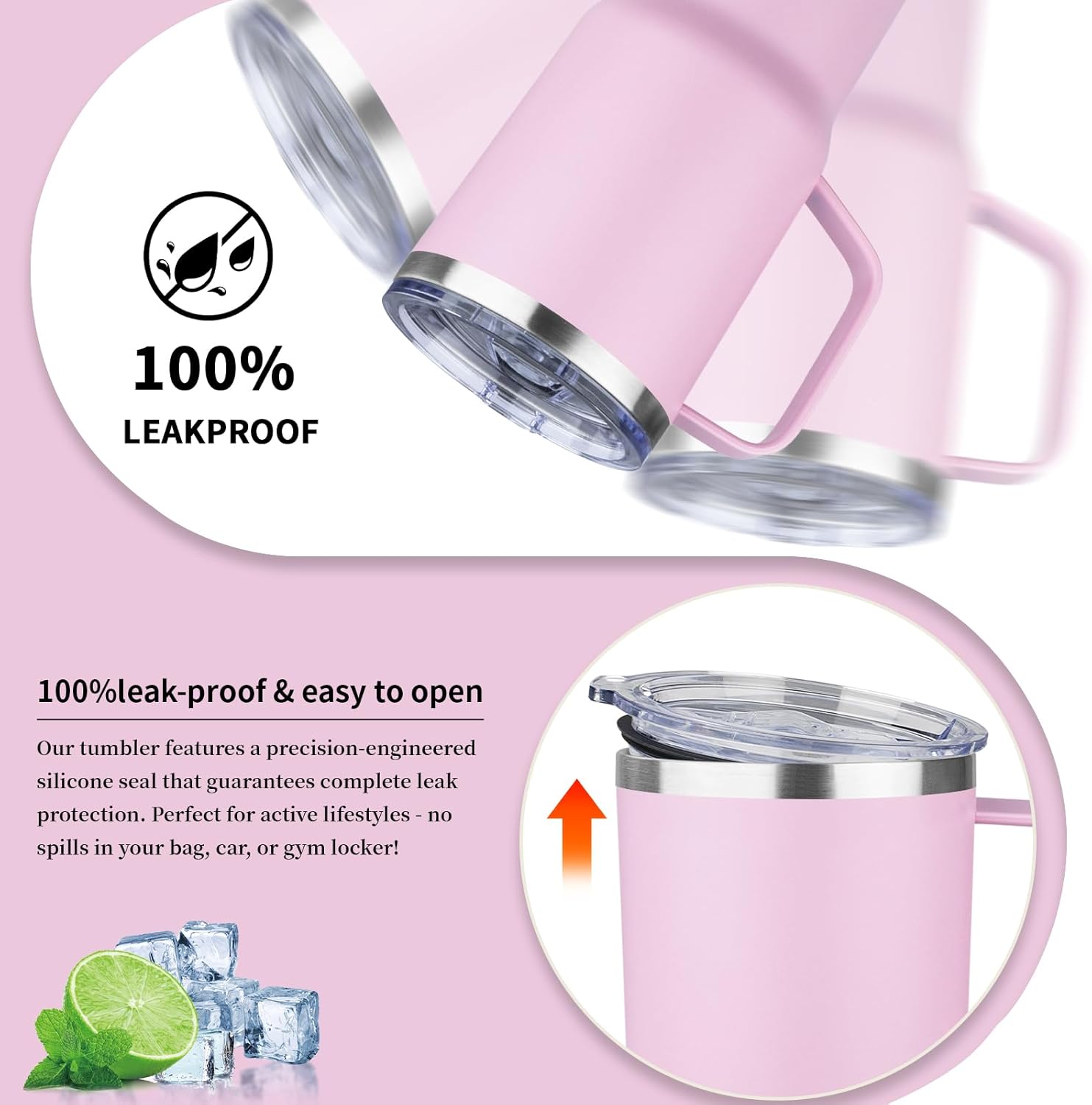 20oz Insulated Tumbler with Handle Stainless Steel Travel Coffee Mug with Lid and Straw Double Wall Vacuum Leak-proof Reusable Thermal Water Cup for Hot and Cold Drinks (Multicolor-3,4 Pack) - Image 5