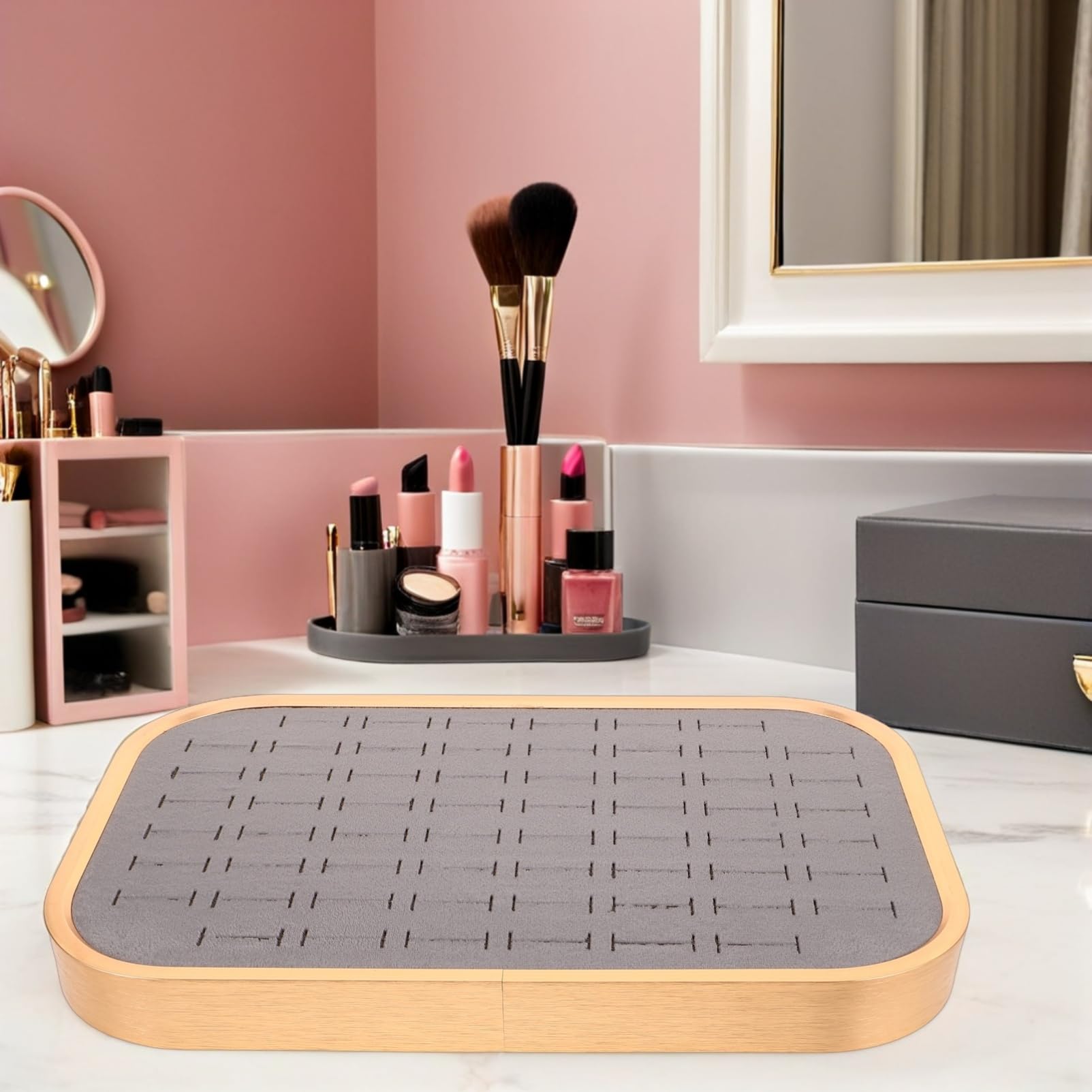 UKCOCO Bandeja de Terciopelo para Guardar Joyas Compartimentos Organizador Rectangular para Exhibir Anillos Aretes y Collares Bandeja para Exhibir Anillos para Mujeres