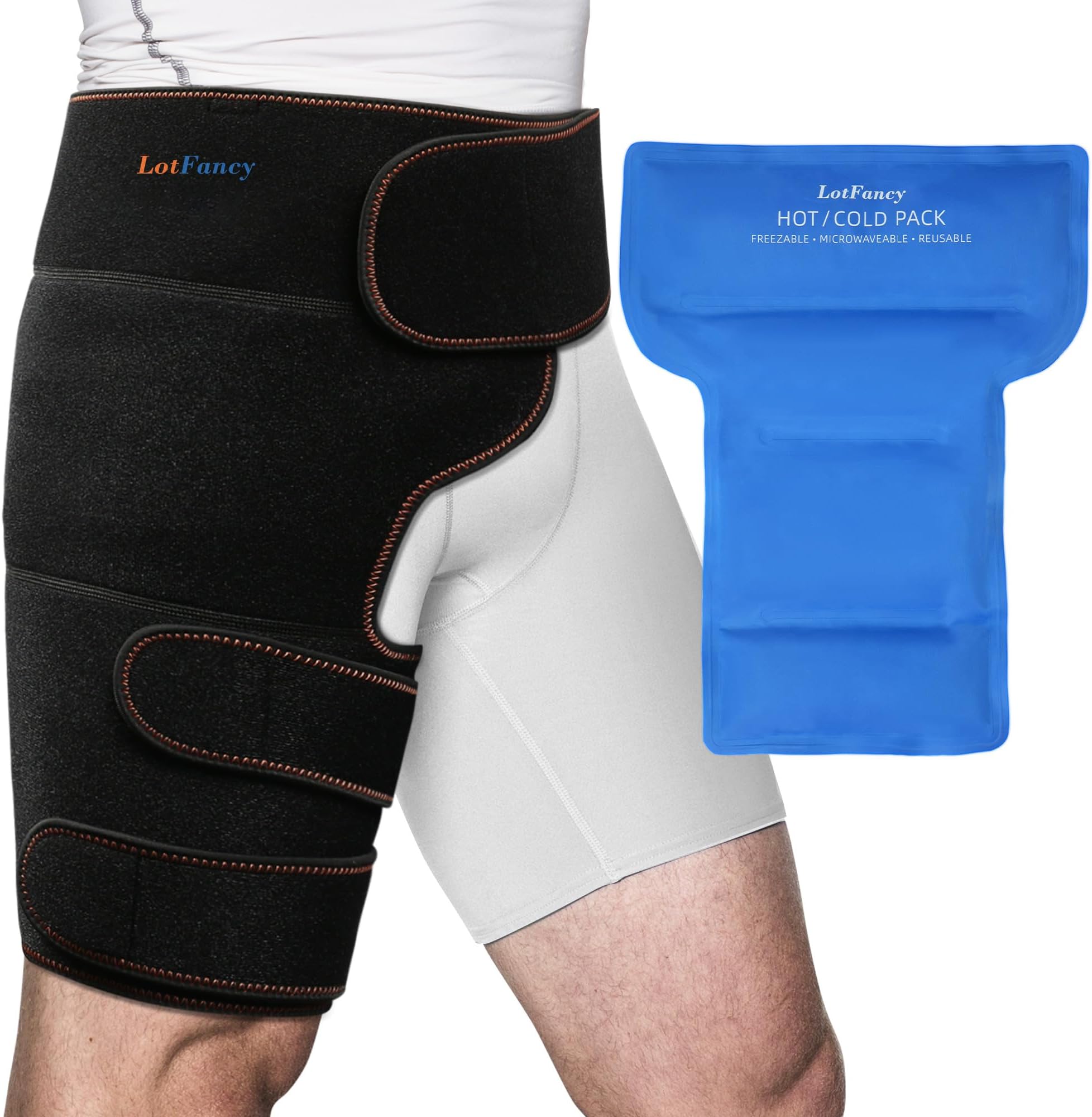 LotFancy Hip Brace with Hot Cold Pack, Hip Ice Pack Wrap for Women and Men, Groin Compression Wrap for Sciatica, Pulled Hamstring, Arthritis, Thigh Injuries, Bursitis Pain Relief