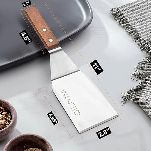 Miniatura 3 de QILIYINI 2 espátulas de acero inoxidable  Espátula resistente para sartén de hierro fundido, parrilla superior plana  Rascador de plancha  Espátula