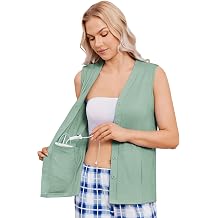Deyeek Womens Mastectomy Shirts with Drain Pockets Post Shoulder Surgery Snap Tank Tops V-Neck Chemo Shirts for Ports Access