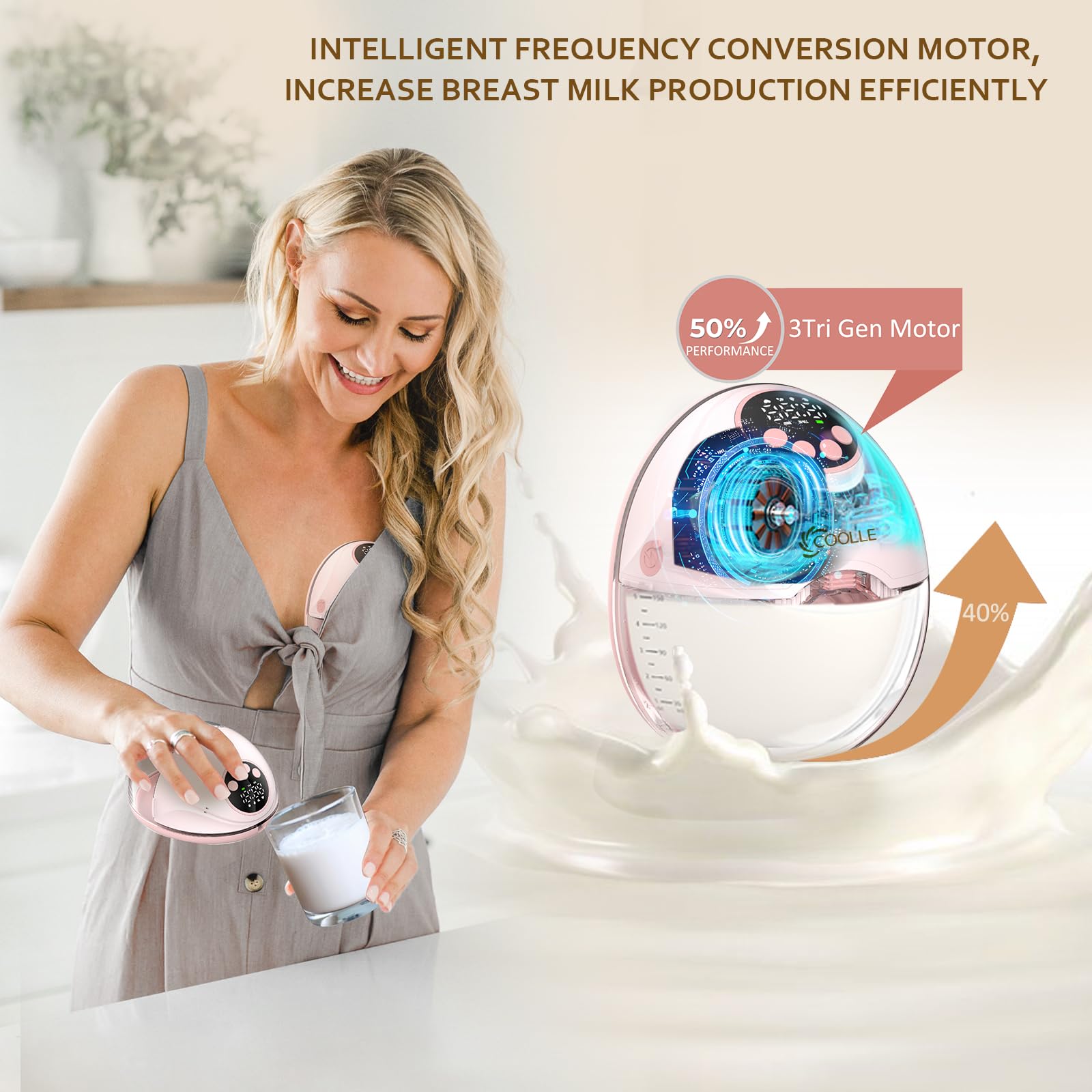 Electric Breast Pump Hands Free Wearable Portable Breastfeeding Pumps Wireless Hospital Grade Quiet Anti-Leaking with Voice Broadcast Heating 4 Mode 12 Levels Suction Double 24mm White - Image 4