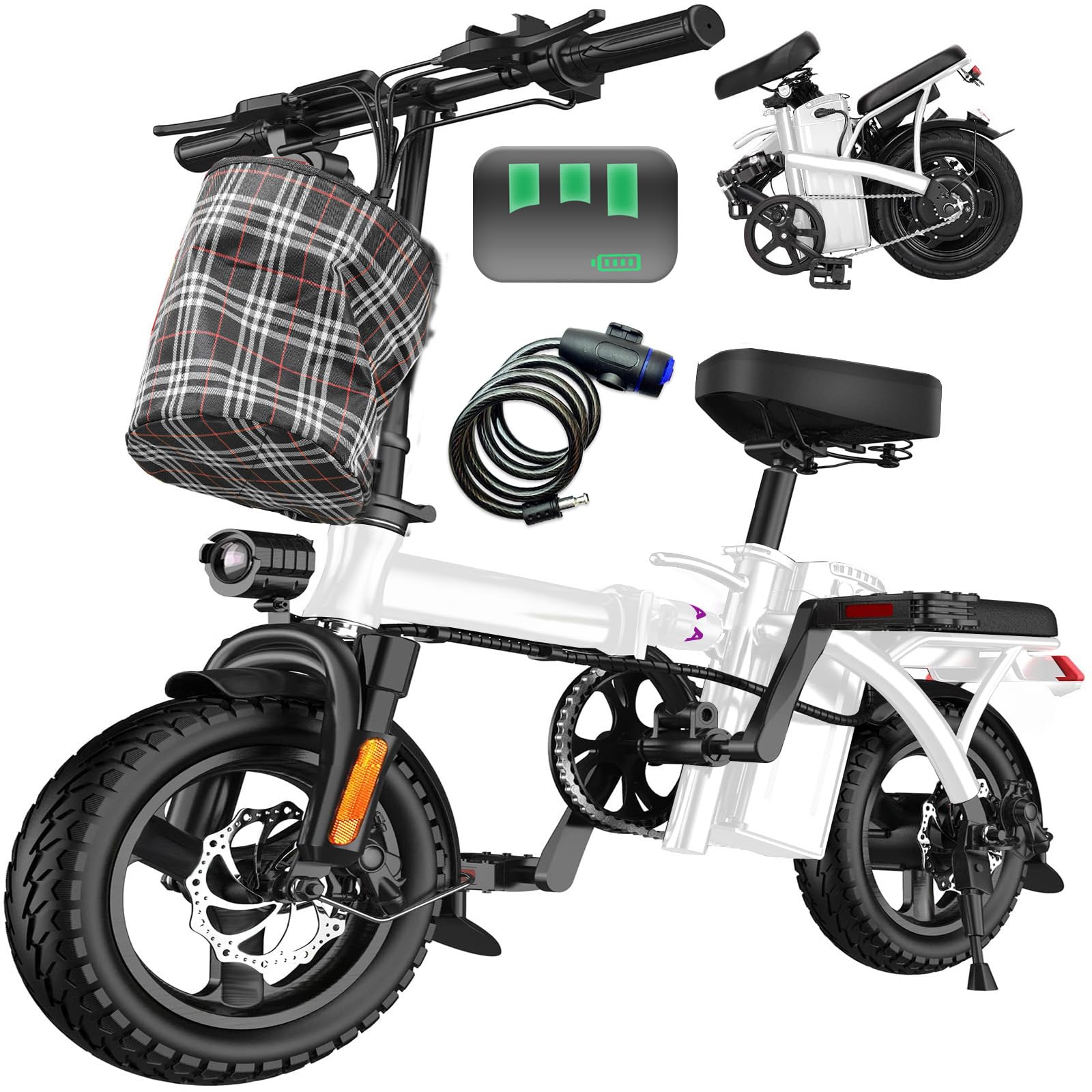 Electric Bike for Adults and Teens, 750W Peak Motor, 20-25MPH Compact Commuter Folding Ebike, 32 Miles Range, 48V 10Ah Battery, 3-Level Pedal Assist, 14" Foldable Electric Bicycle, UL 2849 Certified