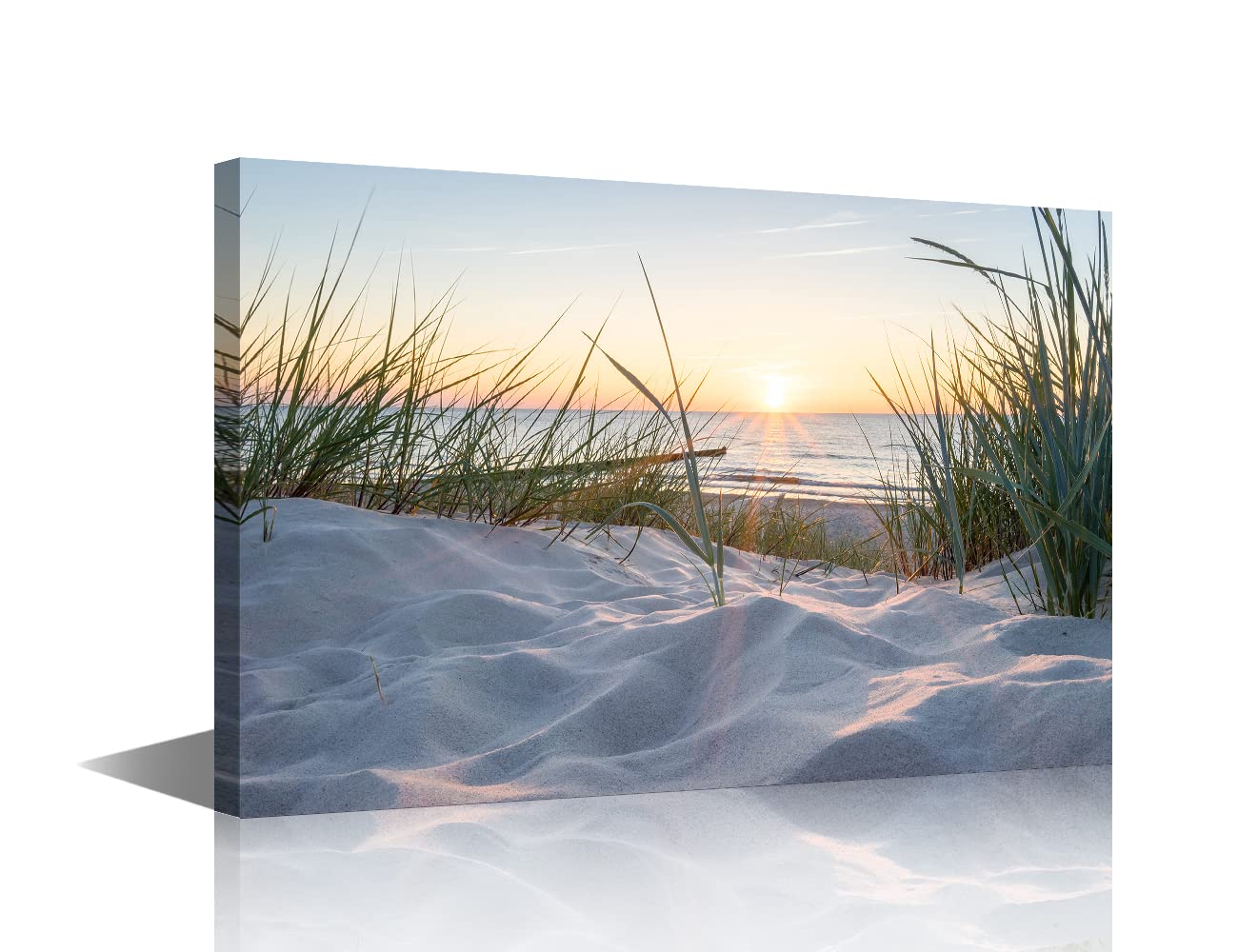 Sandy Beach Seascape Canvas Wall Art Sunset at the Baltic Sea Artwork with Weeds Ocean Nature Landscape for Bedroom Wall Decor for Living Room Hang Pictures Wall Artwork 8x12in