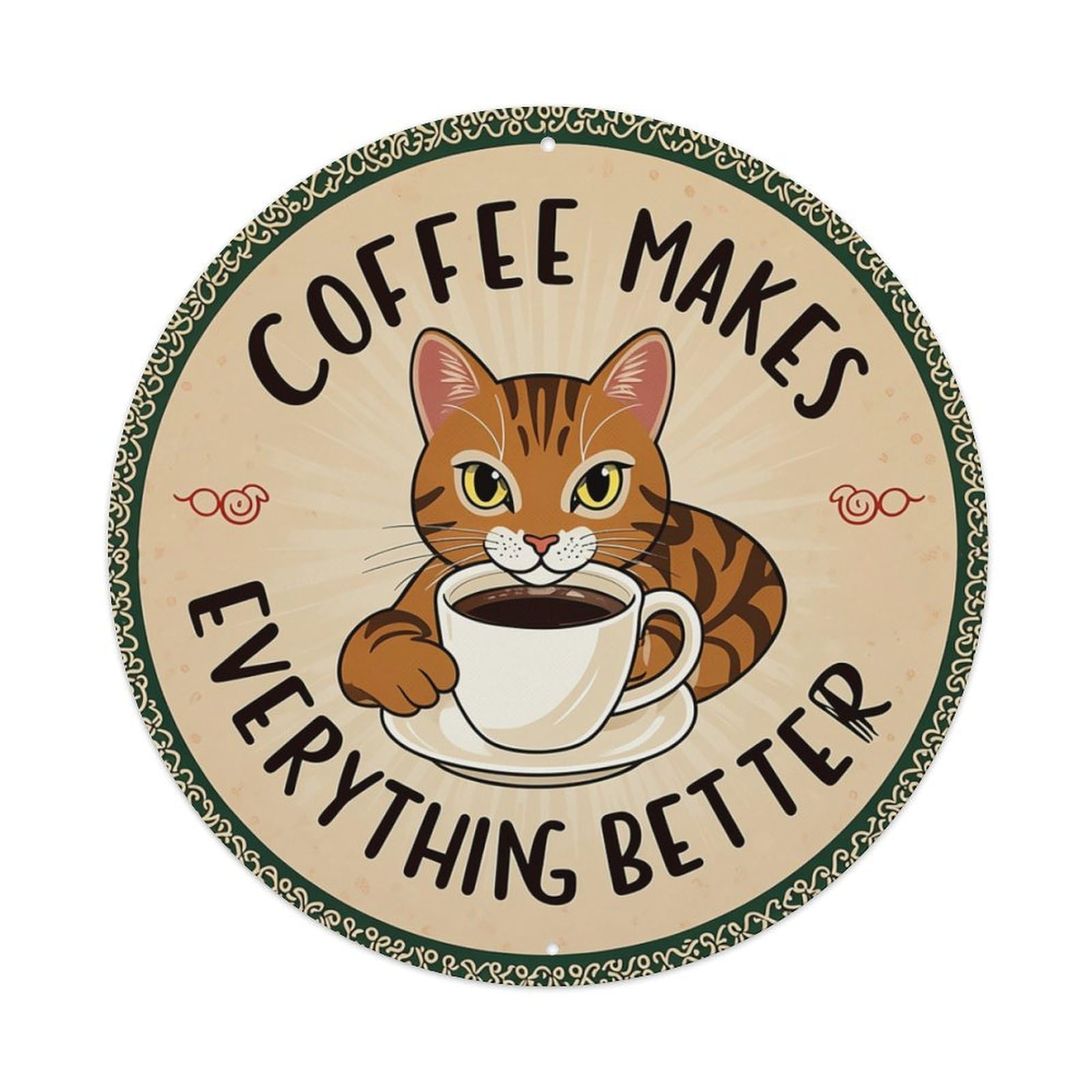 Cat Holding Coffee Cup Sign Tin Sign Metal Poster Vintage Metal Signs for Home Man Cave Bar Cafe Kitchen laundry room Wall Decorations 8x8 inches