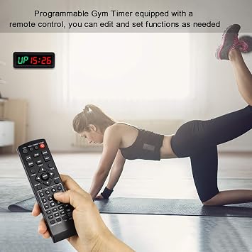 Gym Timer, LED Interval Timer with Remote, Count Down/Up Clock, Stopwatch, Workout Clock for Home Garage Gym Fitness Tabata EMOM 1.5 (Green/Red)