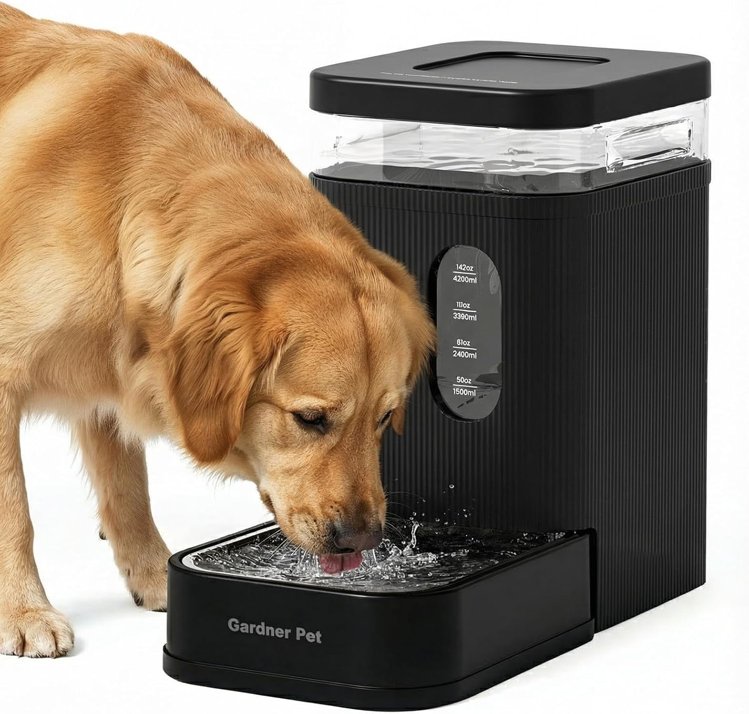 Gardner Pet Dispensador Automático de Agua para Perros y Gatos 6.5L-Negro | Bebedero por Gravedad,Cuenco de Acero Inoxidable,Sin Electricidad,Libre de BPA,para Perros y Gatos