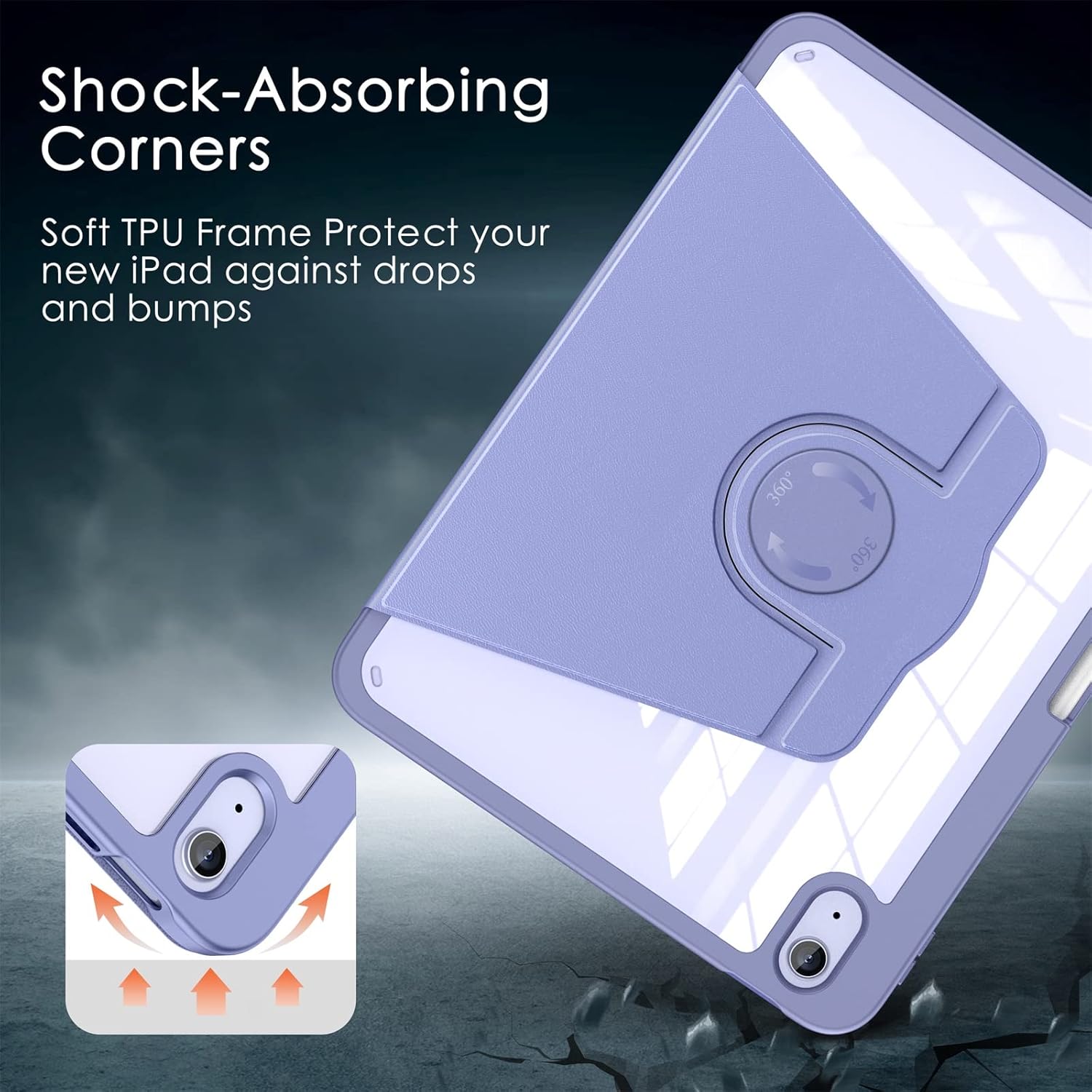 Soke Rotating Case for iPad (A16) 11th Generation 2025, iPad 10th Gen 2022 with Pencil Holder, [Shockproof + Auto Sleep/Wake] 360 Degree Rotation Clear Back for iPad 11"/10.9" - Lilac Purple