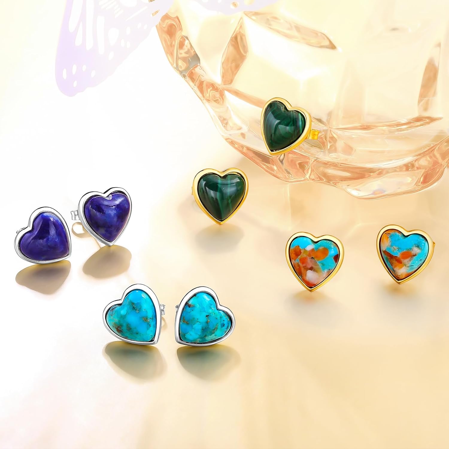 AIBAO Real Turquoise/Lapis Lazuli/Malachite Stud Earrings for Women Western Boho Jewelry Hypoallergenic 925 Sterling Silver Earrings Studs - Image 6