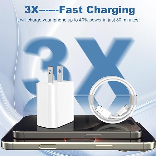 Miniatura 3 de Paquete de 2 cargadores de carga para iPhone 17 16 15 Pro, para Apple de 20 W, cargador rápido de pared con cable USB a tipo C de 3 pies y 6 pies