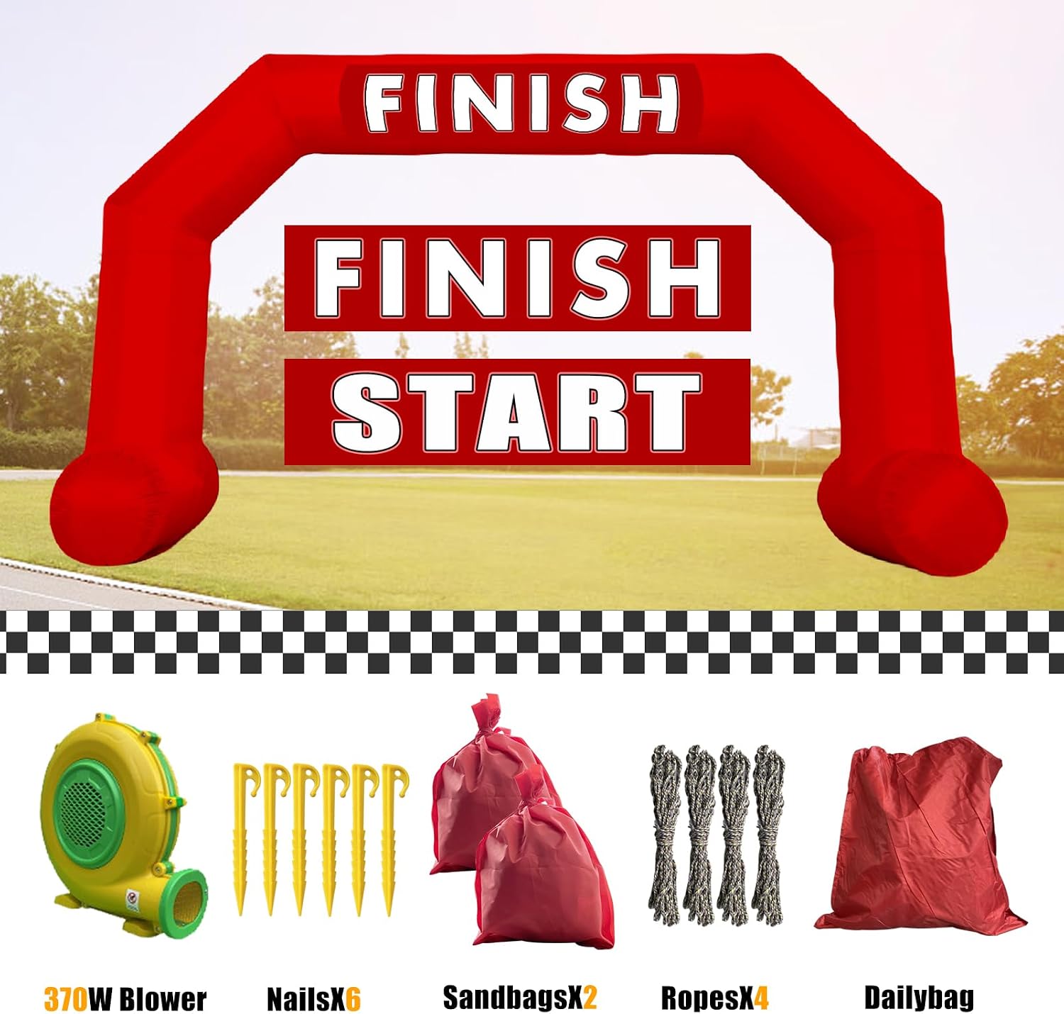 premium 20ft start and finish line inflatable arch in black - includes powerful blower, hexagonal design for outdoor race advertising and commerce (red)