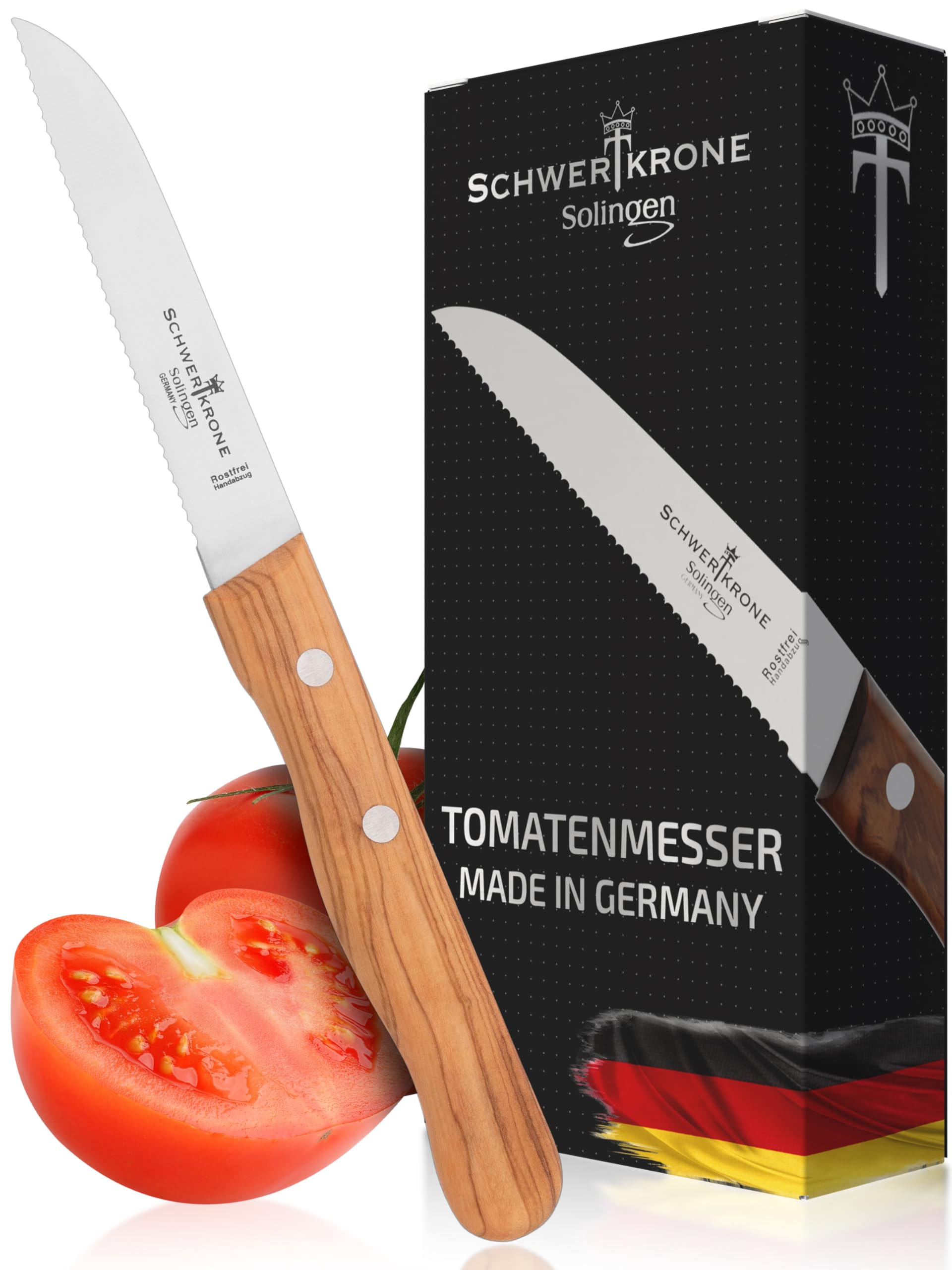 Schwertkrone nóż do warzyw, nóż do pomidorów, ząbkowany, wyprodukowano w Solingen, Niemcy, nierdzewny