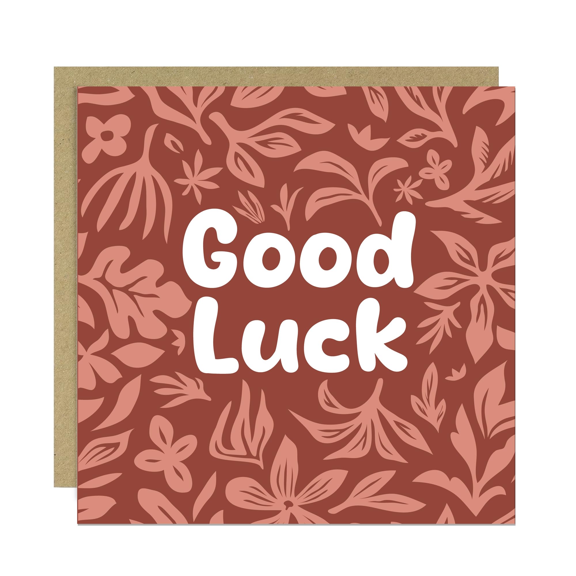 Good Luck Card for Exams New Job Driving Test, Premium Greeting Card with Envelope, Motivational Encouragement Card, GCSE Results, A Level Results (Good Luck Brown Floral)