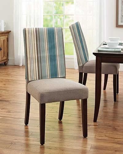 Miniatura 4 de Paquete de 4 fundas para respaldo de sillas de comedor con diseño de rayas bohemias color verde azulado para sillas de comedor, lavables, extraíbles