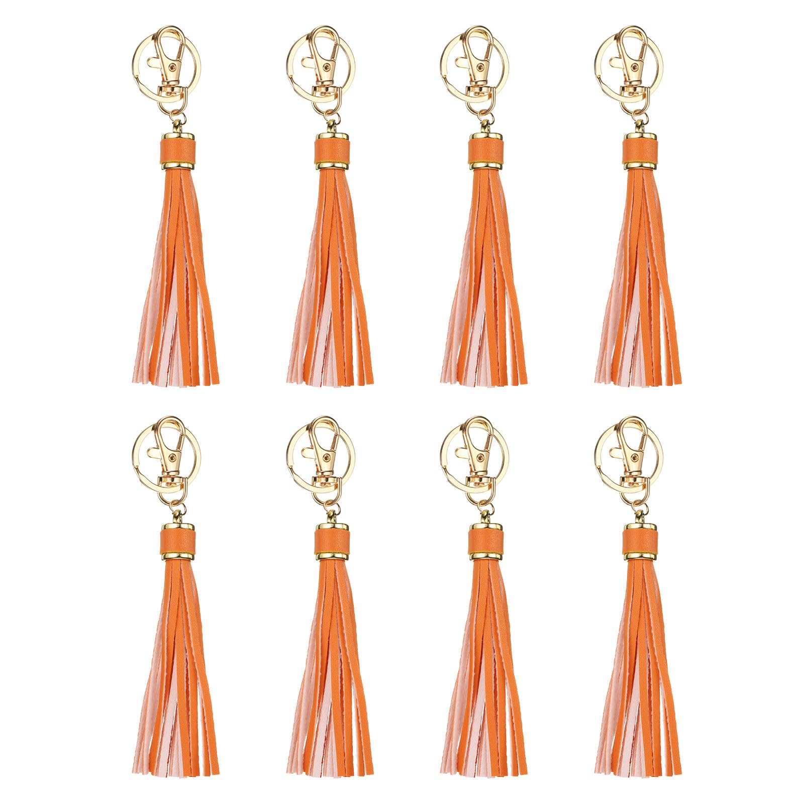 sourcing map 8pcs PU Leather Tassels, 6 Inch Keychain Tassel Charm Tassel Purse Charm with Key Rings for Jewelry Making, Handbag, DIY Crafts, Phone Straps (Orange)