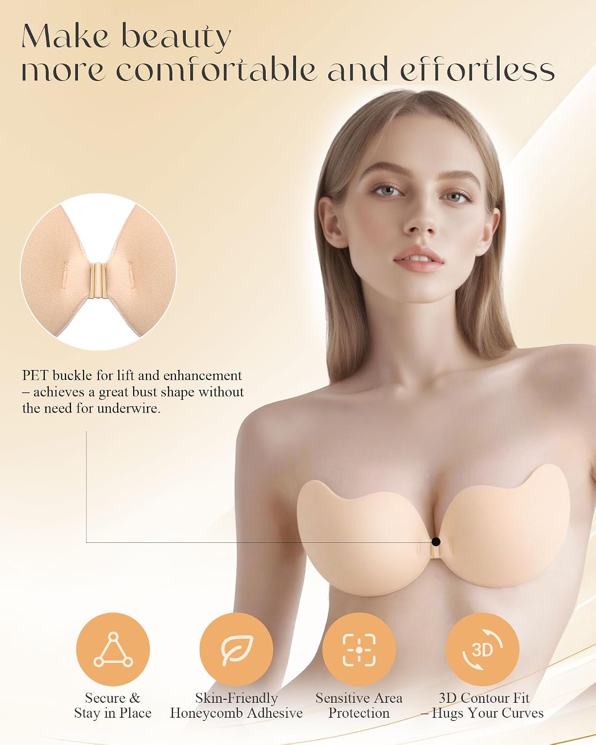 4 Pairs Sticky Bra Strapless, Backless Push Up Bras for Women Invisible, Adhesive Bra Reusable