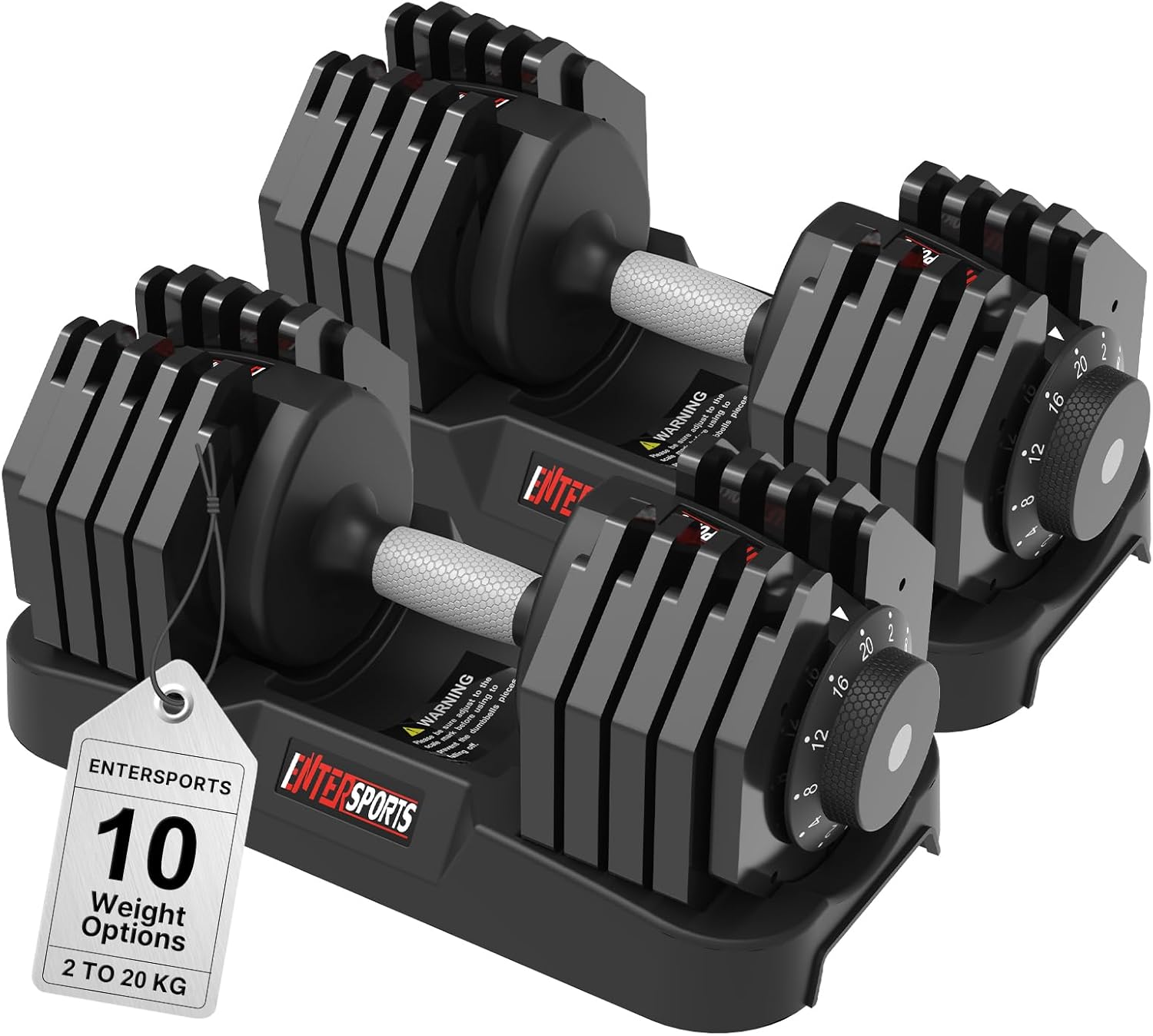 EnterSports 22LBS/26.5LBS/40LBS/44LBS/60LBS Adjustable Dumbbell Set Quick Adjustment Space-saving Dumbbells with Non-Slip Handle Adjustable Weight, Convertible Dumbbell Weights Suitable for Women Men Home Office Gym Body Strength Training