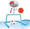 Poolside Basketball Hoop - 2 in 1 Pool Football Gate with 2 Balls and 1 Pump,Interactive Water Play Toy Basketball Hoop for Ages 4 Kids Adults Backyard Courtyard Family Travel Indoor