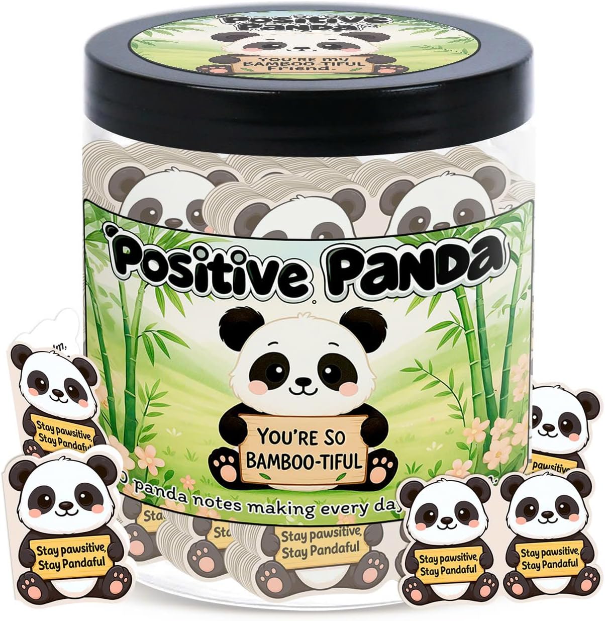 Positive Panda Jar with 60 Daily Affirmation Cards, Emotional Support Panda, Panda Gifts for Women, Panda Figurines, Panda Decor, Panda Gifts for Girls, The Panda Emotional Healing On Demand