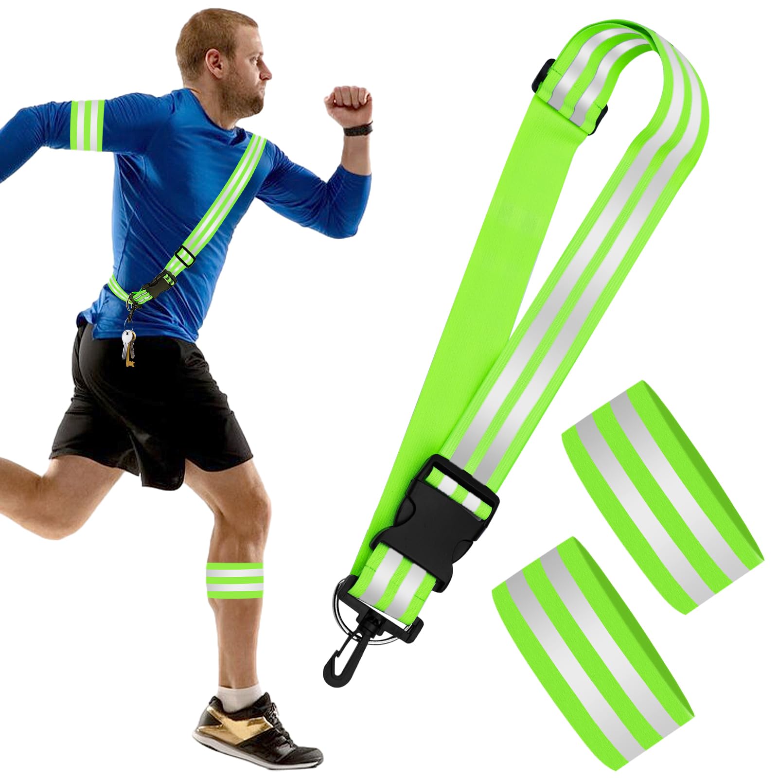 Reflective Sash for Walking at Night, 3 Pcs High Visibility Reflective Running Gear Reflective Wrist Strips Adjustable Reflective Belt Suitable for Riding, Running, Night Sports and Dog Walking
