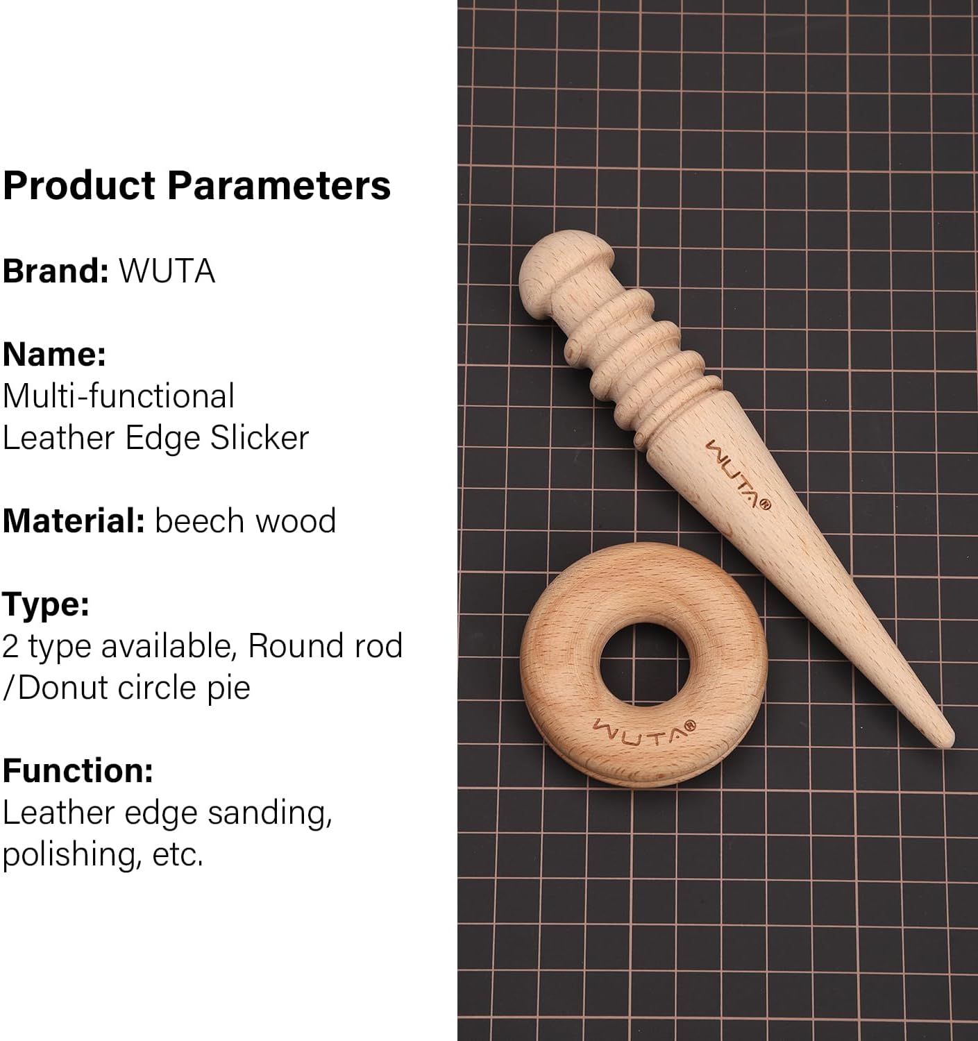 WUTA Beginner Friendly Leather Burnisher Set Wooden Edge Polisher with Storage Pouch Perfect for DIY Leather Projects, Gifts, Small Repairs (Round+Doughnut)