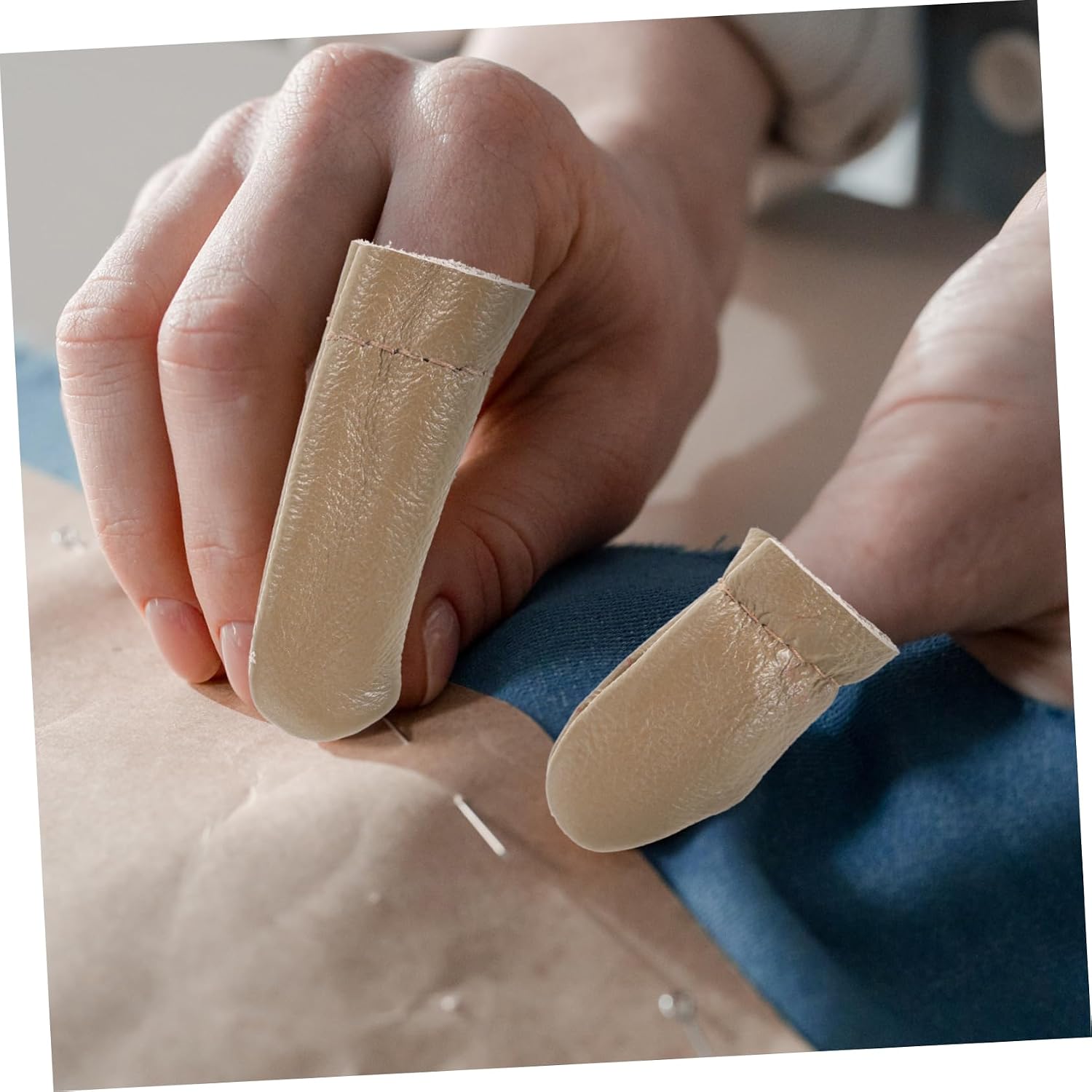 BEBEMOKO 4sets Leather Thimble Finger Protector Durable Cowhide Covers for Sewing DIY Crafts and Needlework Sleeves Thumb Index Comfortable Portable Finger Guard