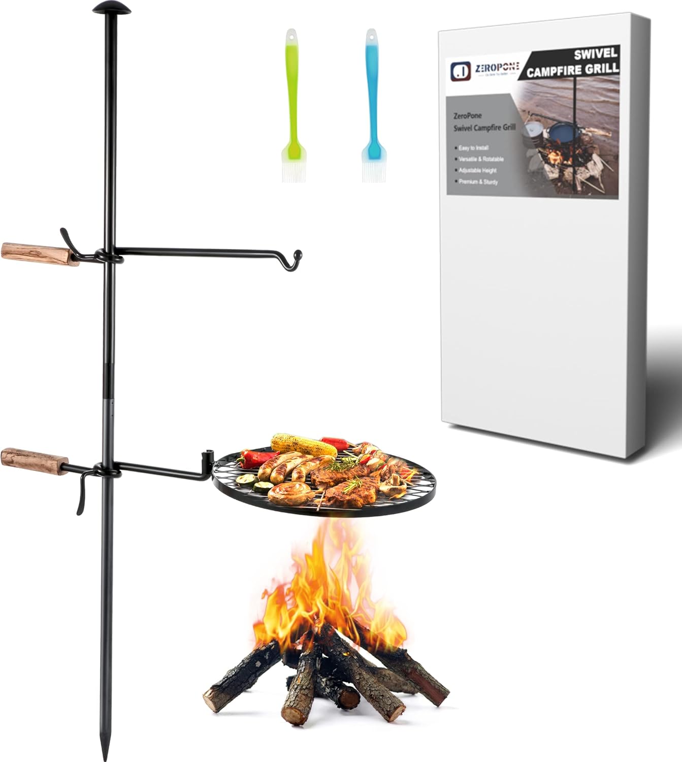 Buy ZeroPone Adjustable Swivel Campfire Grill,2 in1 Black Fire Pit