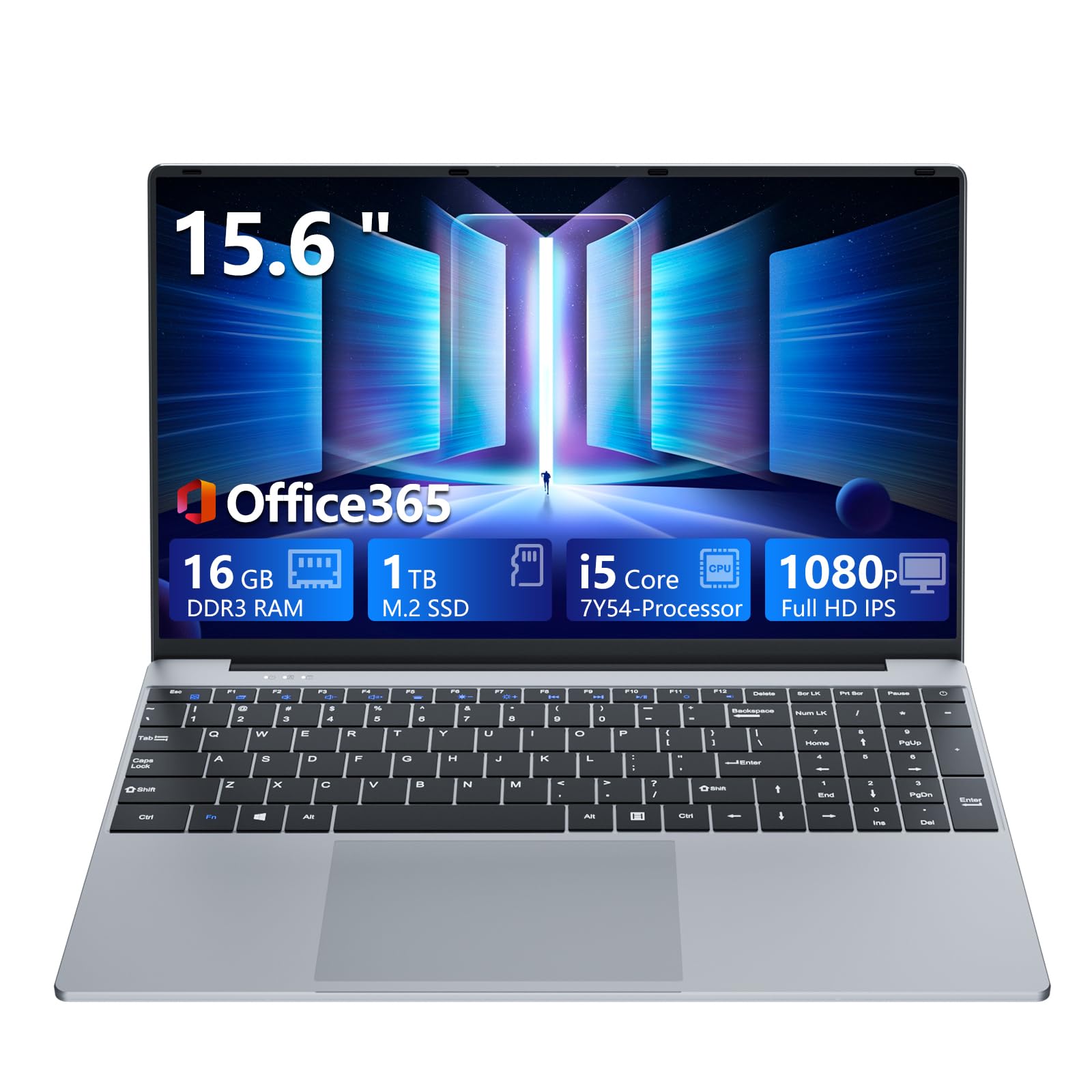 15,6 Pulgadas Ordenador Portátil Core i5 7Y54 Procesador 16GB RAM 1TB SSD Office 365 PC Portátil Win 11 Laptop 1920*1080 FHD Pantalla Computadora Portátil HDMI USB3.0 Teclado Numérico Retroiluminado