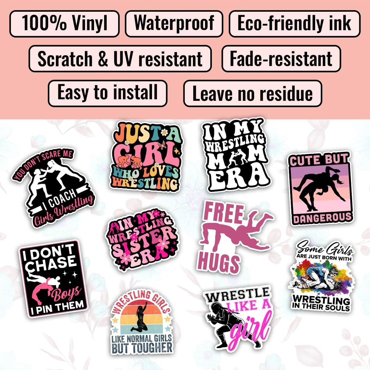 TODOLIA (10Pcs-3in) Just A Girl Who Loves Wrestling Sticker Pack, Funny Wrestle Team Sticker, Wresling Mom Wrestler Gift, Wrestle Decoration Laptop Tablet Kindle Water Bottle Planner Helmet Vehicles - Image 3