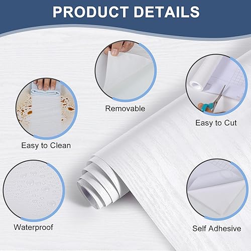 Miniatura 2 de Abyssaly Papel de contacto de madera blanca de 11.8 x 197 pulgadas, película autoadhesiva decorativa para muebles, madera real, táctil, fácil de