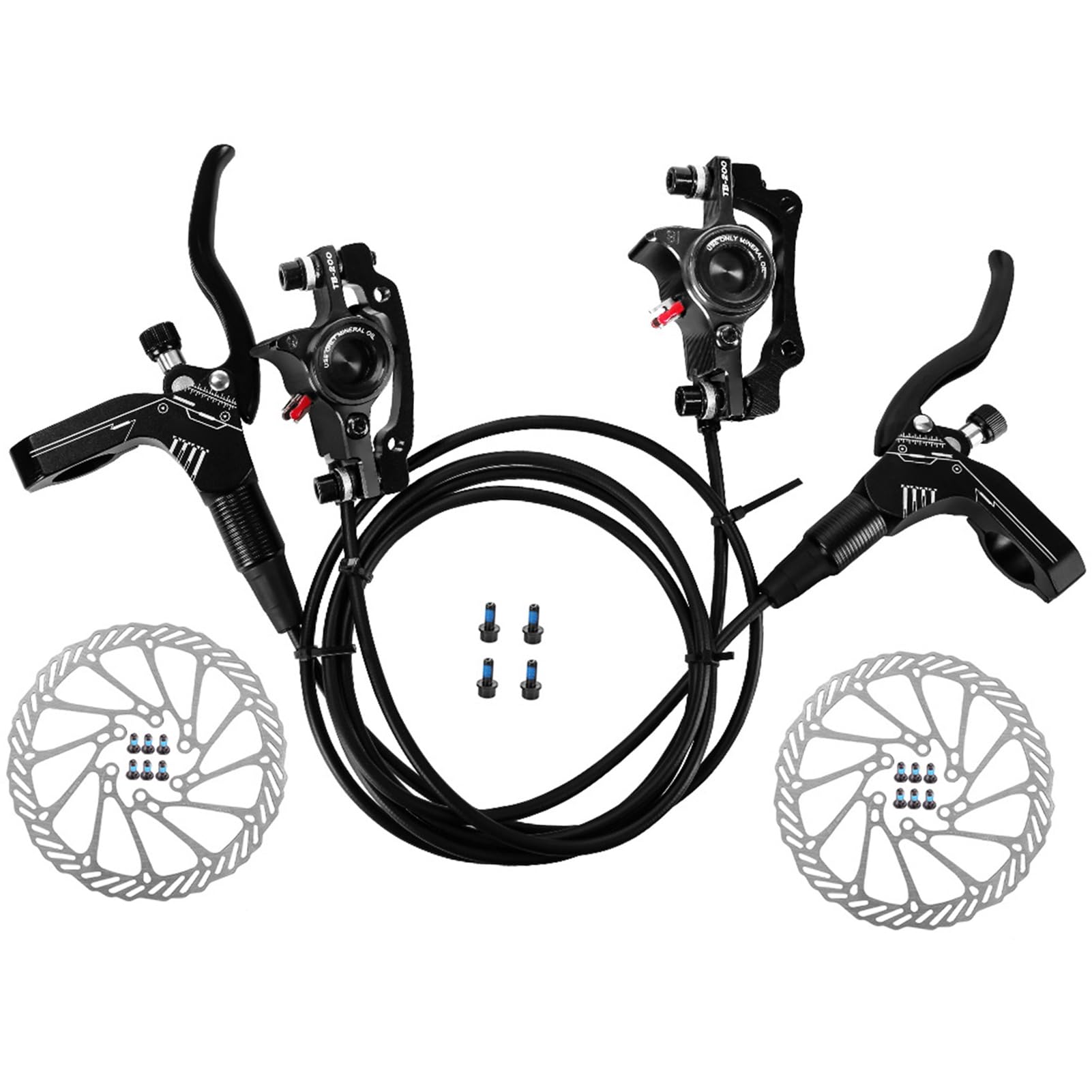 Domary Zestaw Hydraulicznych Hamulców Tarczowych do Roweru Automatyczny Powrót do Wirnika 160 Mm ze Stopu Aluminium Czarny/czerwony Przód Tył